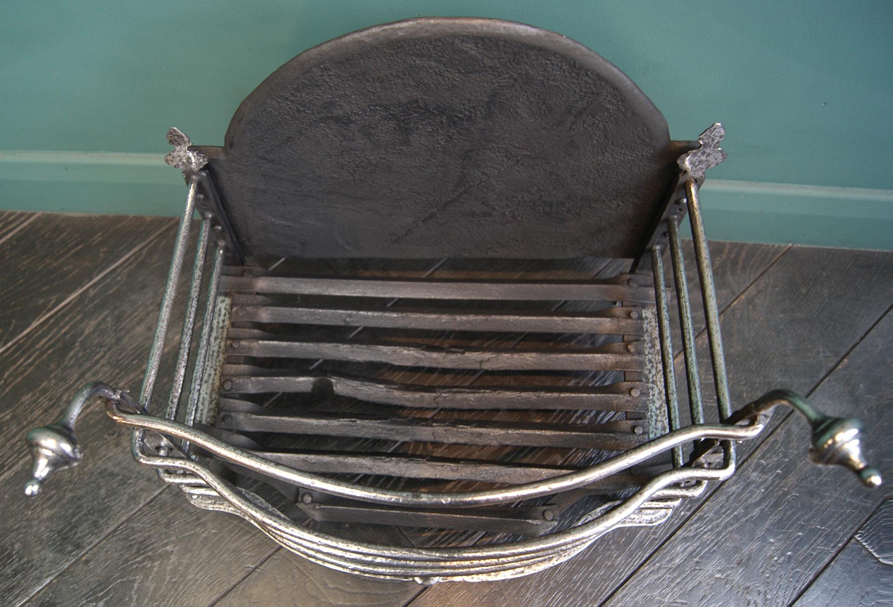 English Polished Wrought 18th Century Fire Basket in the Dutch Form For Sale