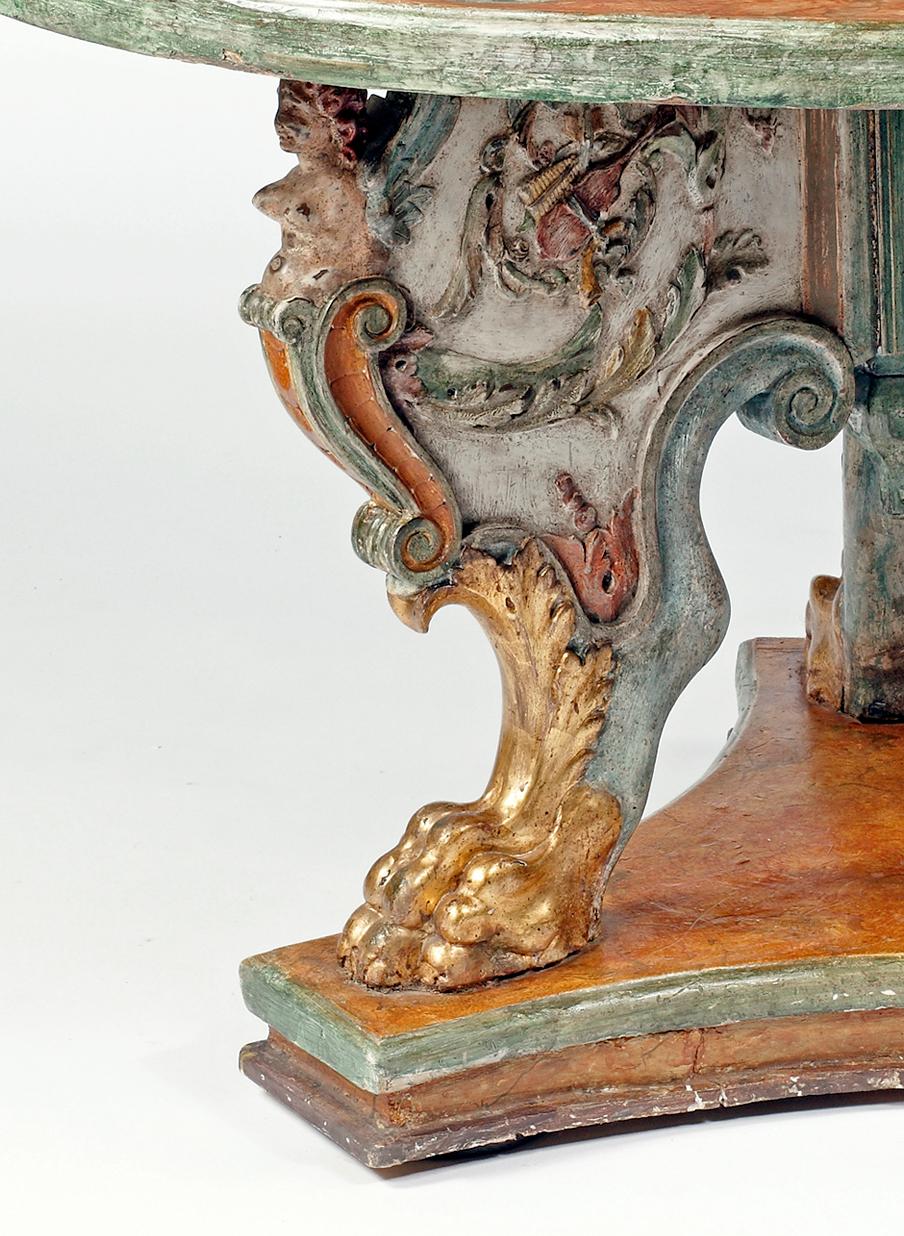 A Polychrome and Parcel Gilt Baroque Center Table In Good Condition For Sale In Sheffield, MA