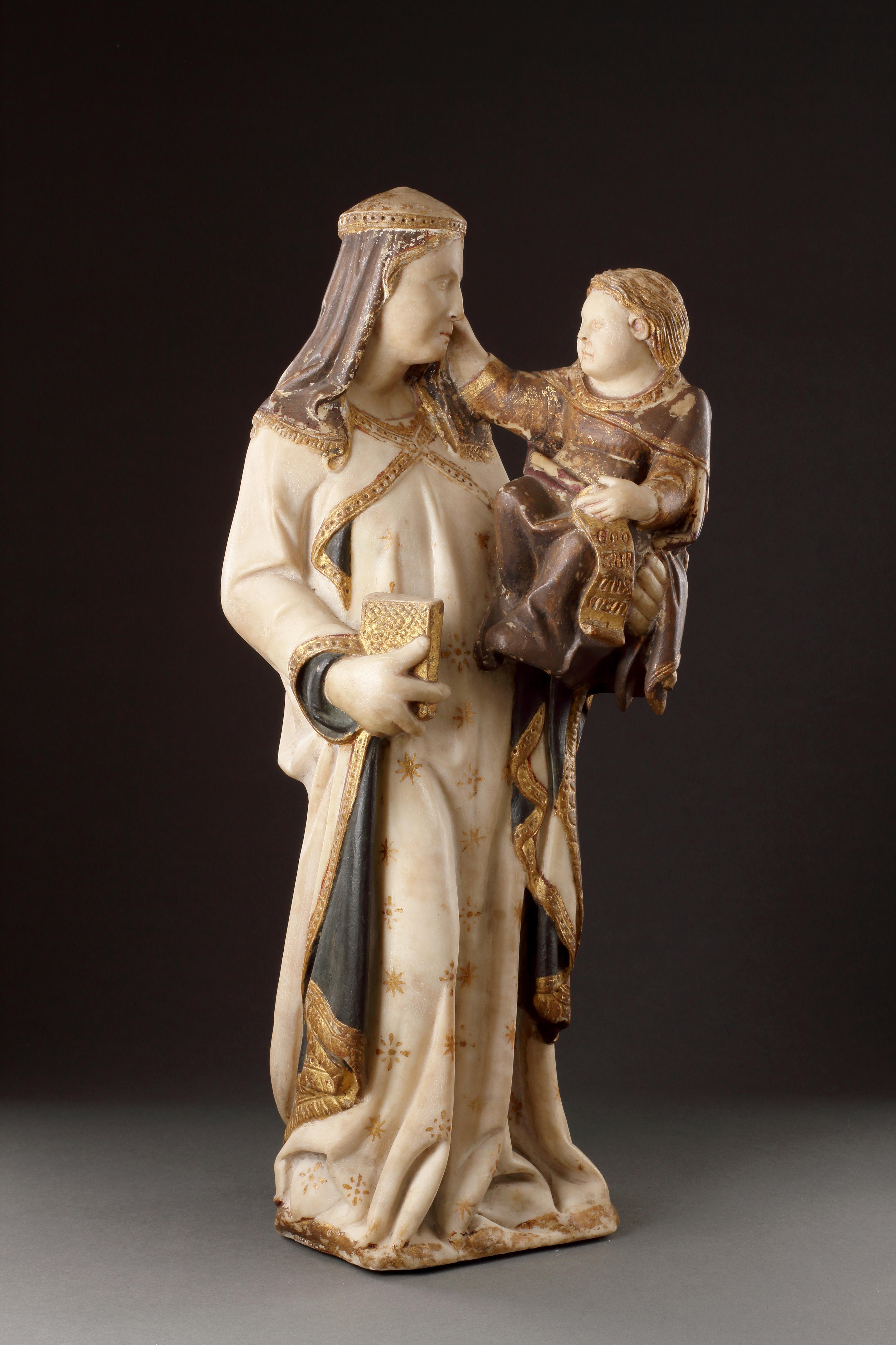 A Polychrome and Parcel-Gilt Marble Group of the Virgin
and Child
Attributed to Giovanni Di Balduccio (1317 - 1349)
Marble
Italy
Circa 1330 - 1340

SIZE: 65cm high, 28cm wide - 25½ ins high, 11 ins wide 

PROVENANCE:
Possibly Trivolzio Collection,