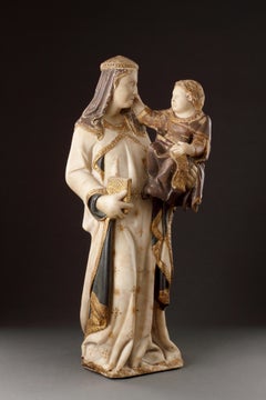 A Polychrome and Parcel-Gilt Marble Group of the Virgin and Child