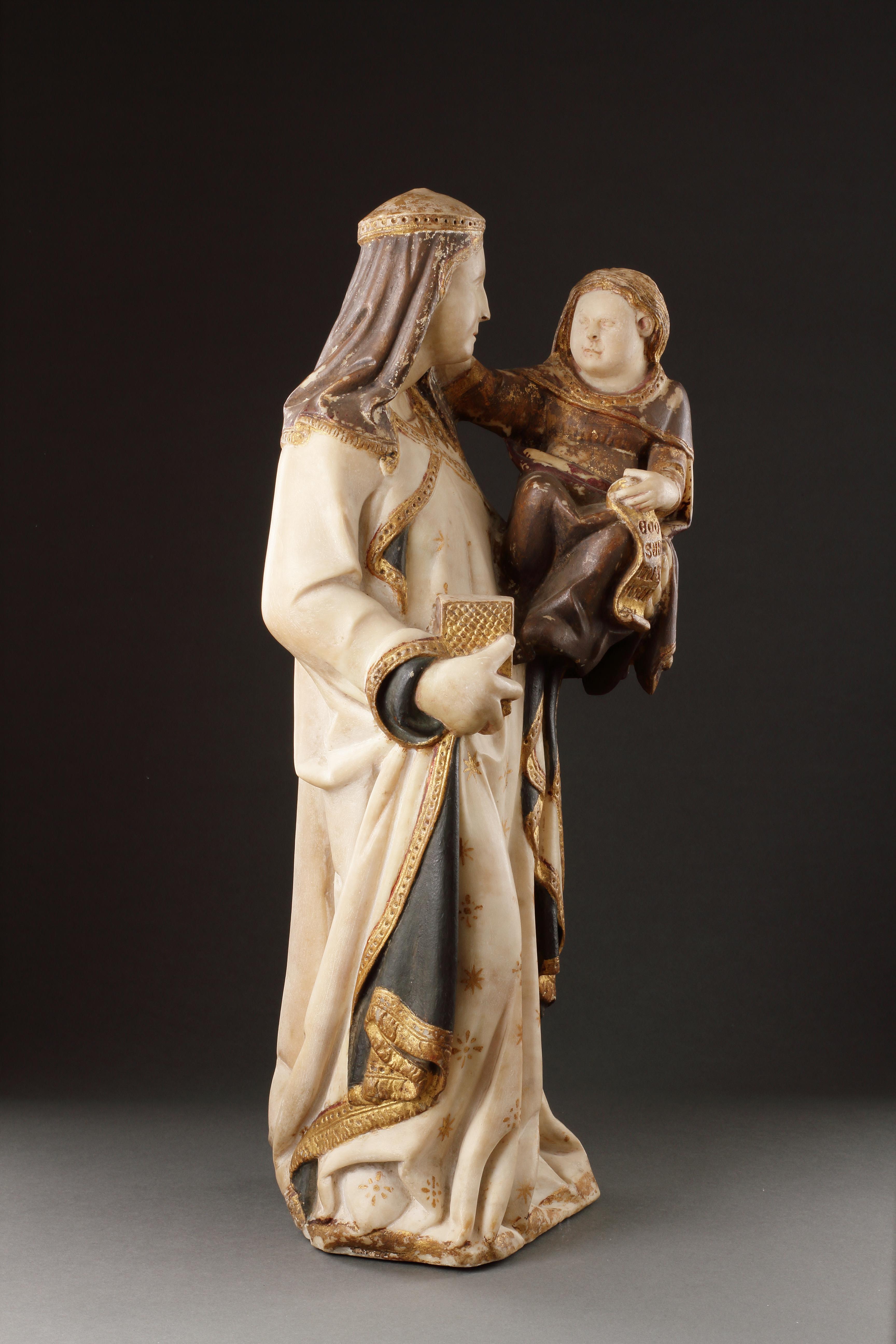 Italian A Polychrome and Parcel-Gilt Marble Group of the Virgin and Child For Sale