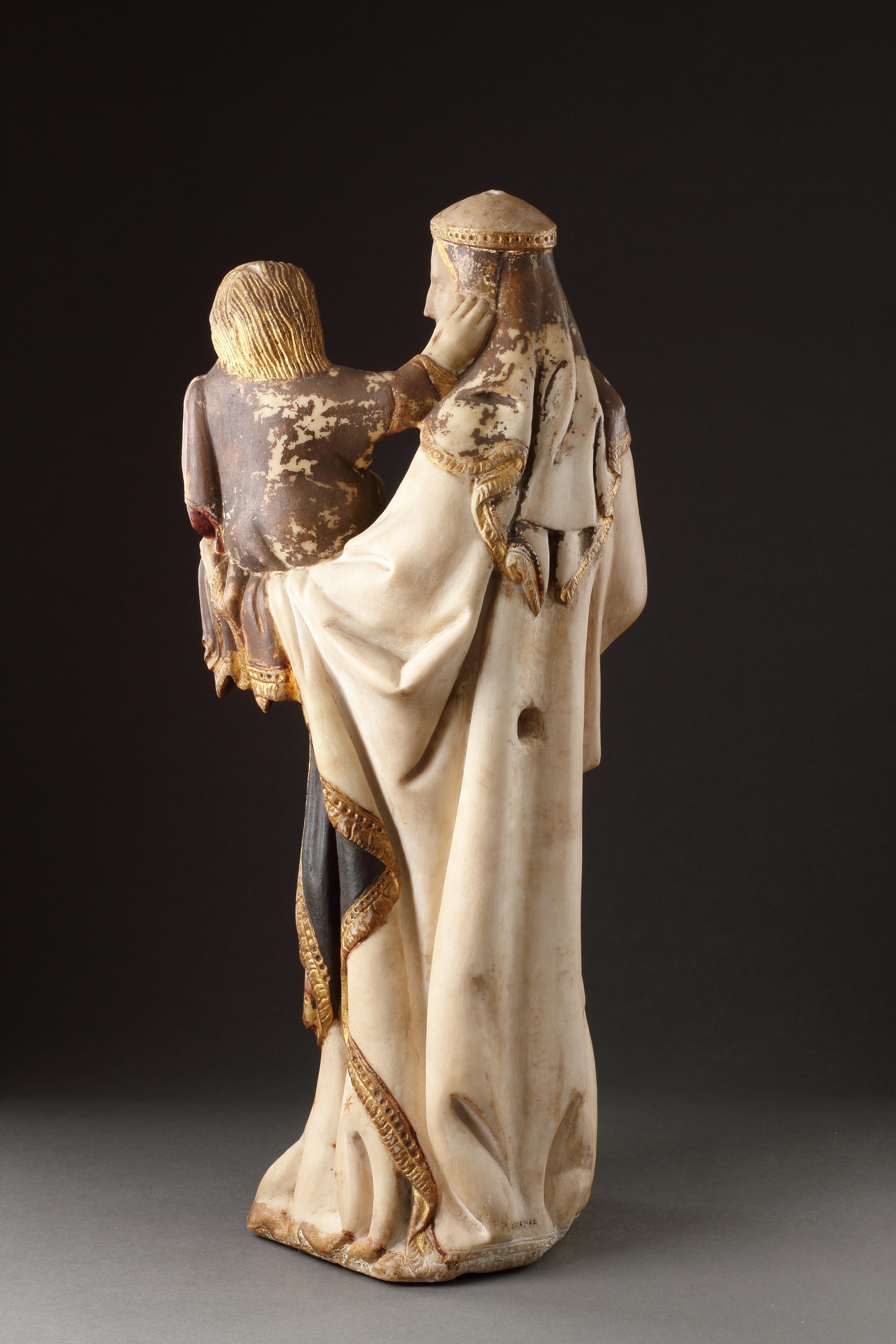18th Century and Earlier A Polychrome and Parcel-Gilt Marble Group of the Virgin and Child For Sale
