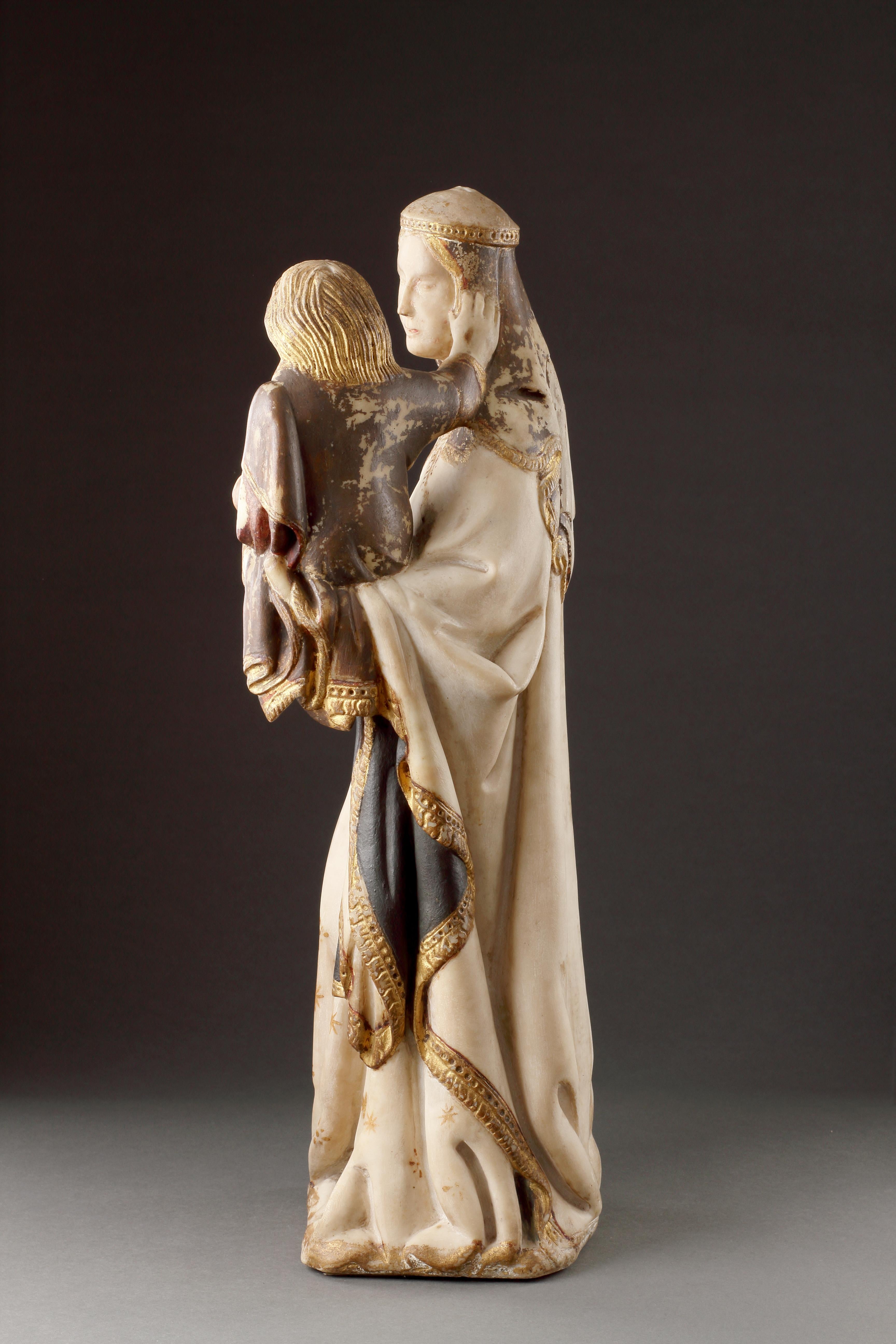 A Polychrome and Parcel-Gilt Marble Group of the Virgin and Child For Sale 1