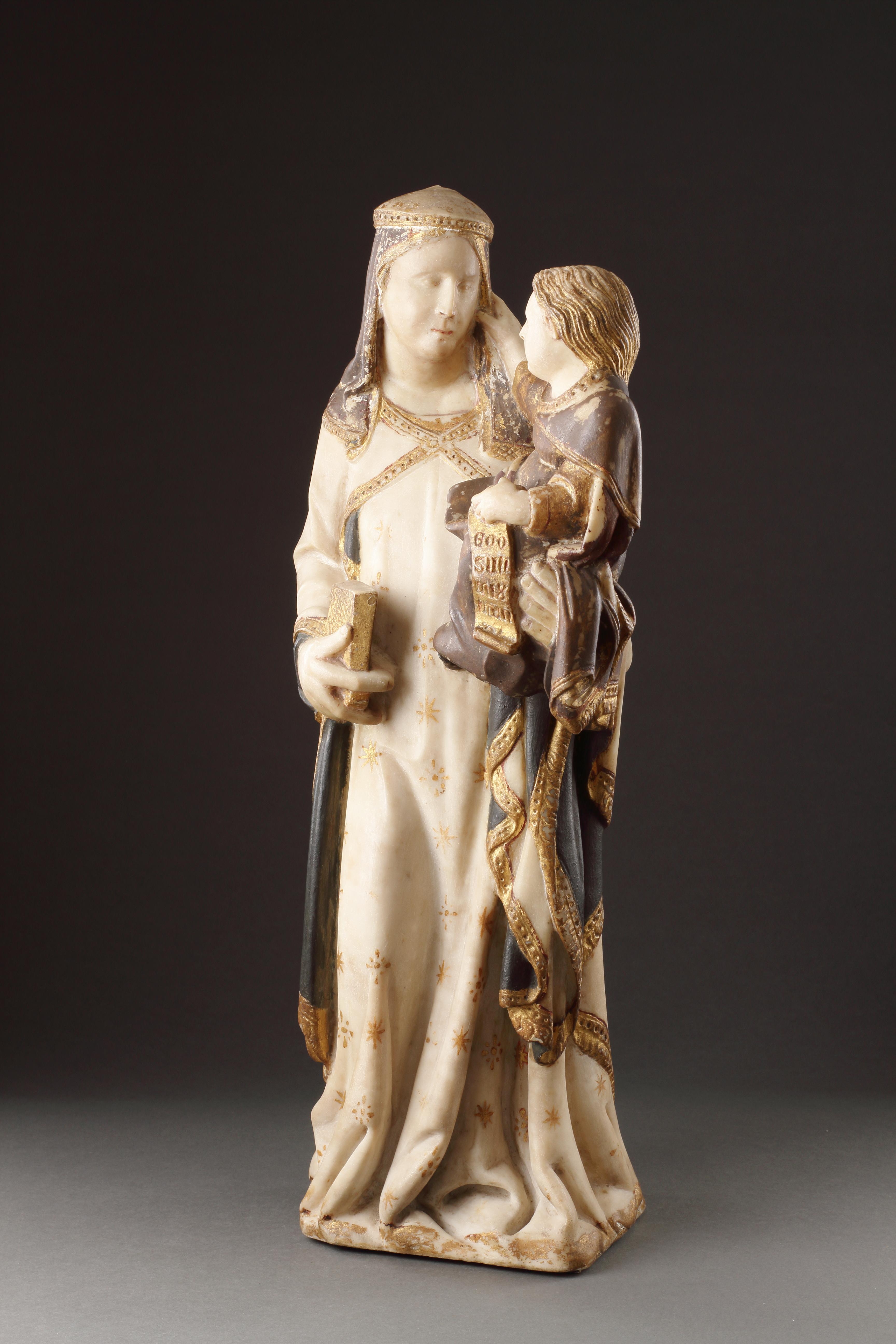 A Polychrome and Parcel-Gilt Marble Group of the Virgin and Child For Sale 2