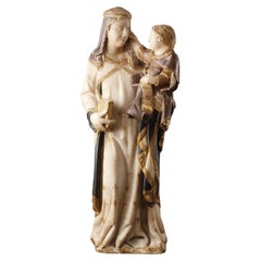 Antique A Polychrome and Parcel-Gilt Marble Group of the Virgin and Child