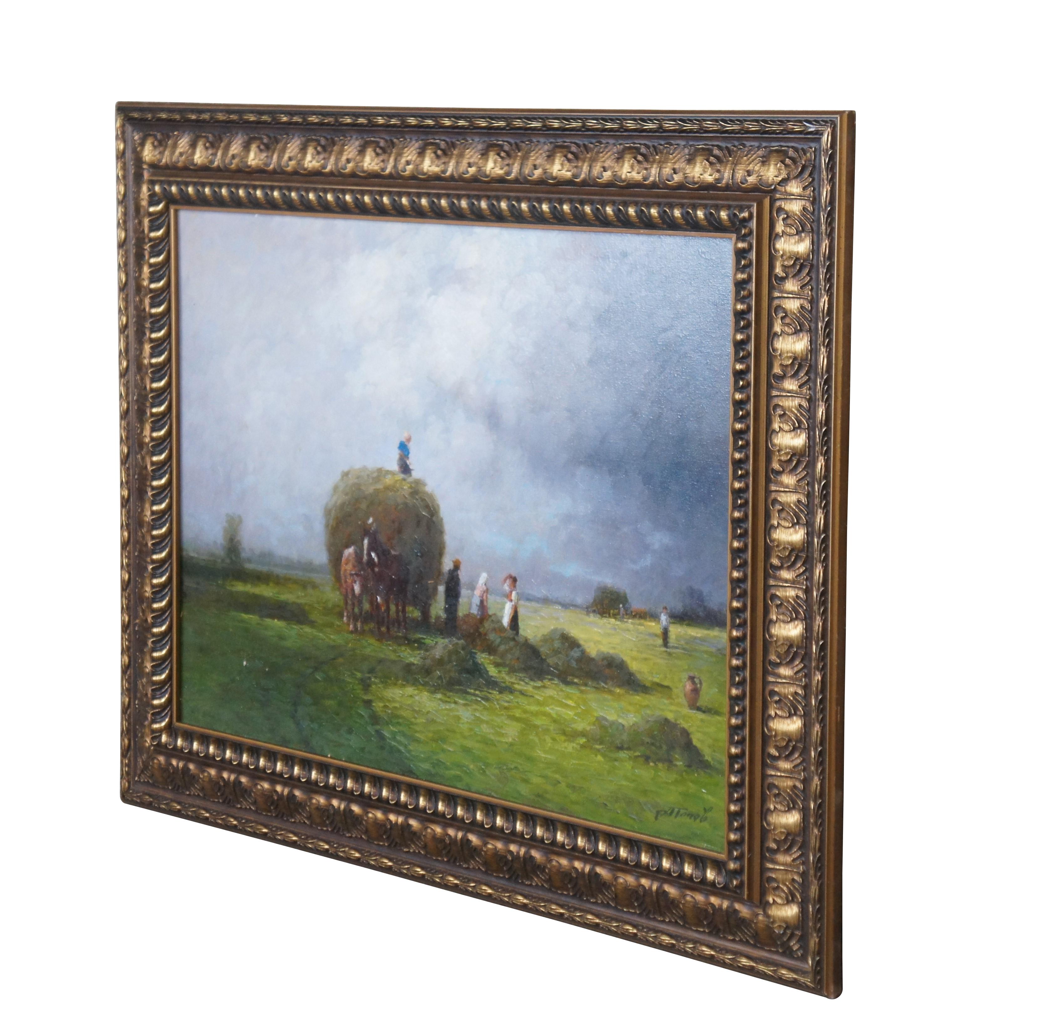 A. Popov, peinture russe d'un paysage de moisson, huile sur toile encadrée 34