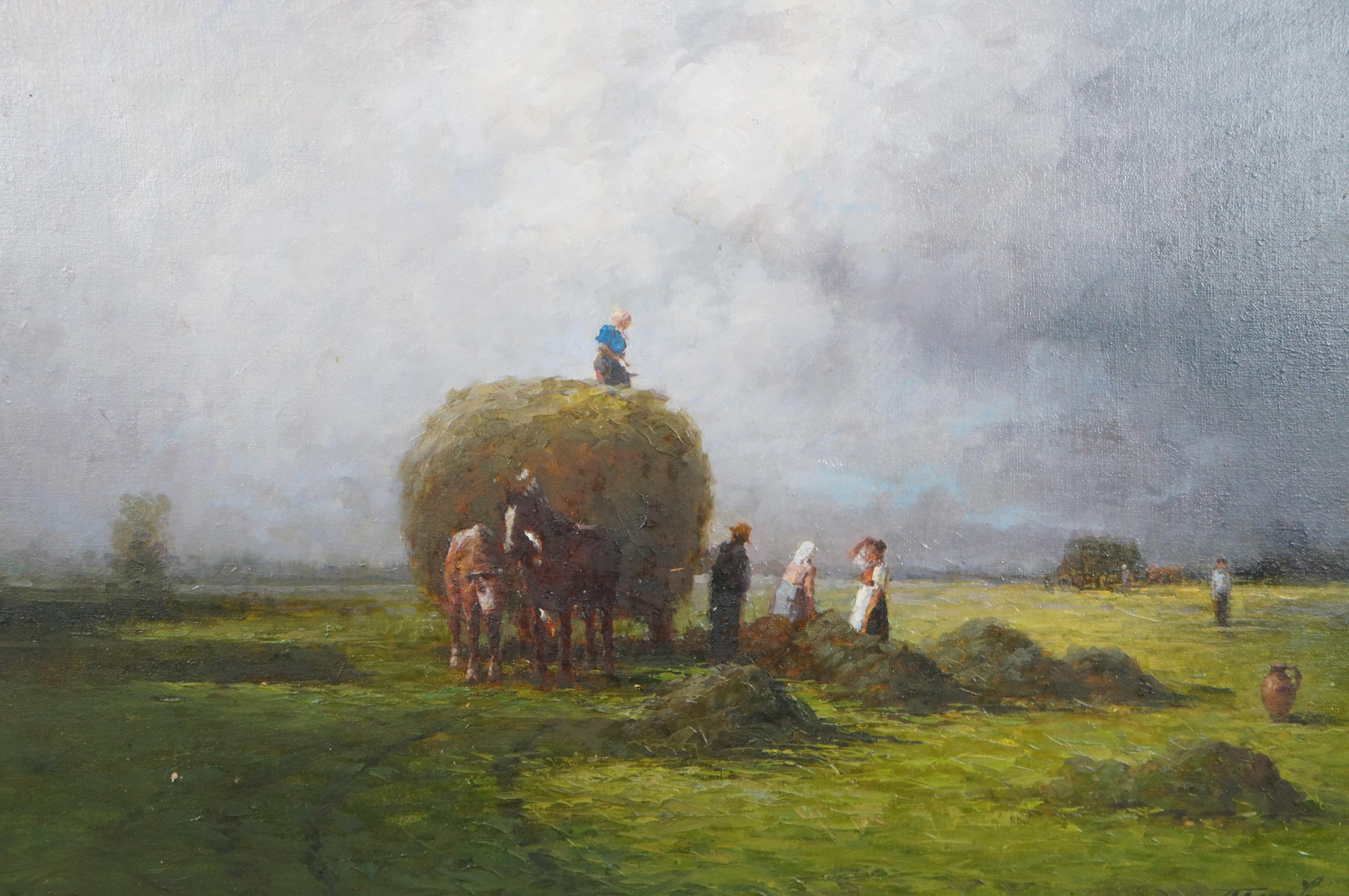 20ième siècle A. Popov, peinture russe d'un paysage de moisson, huile sur toile encadrée 34