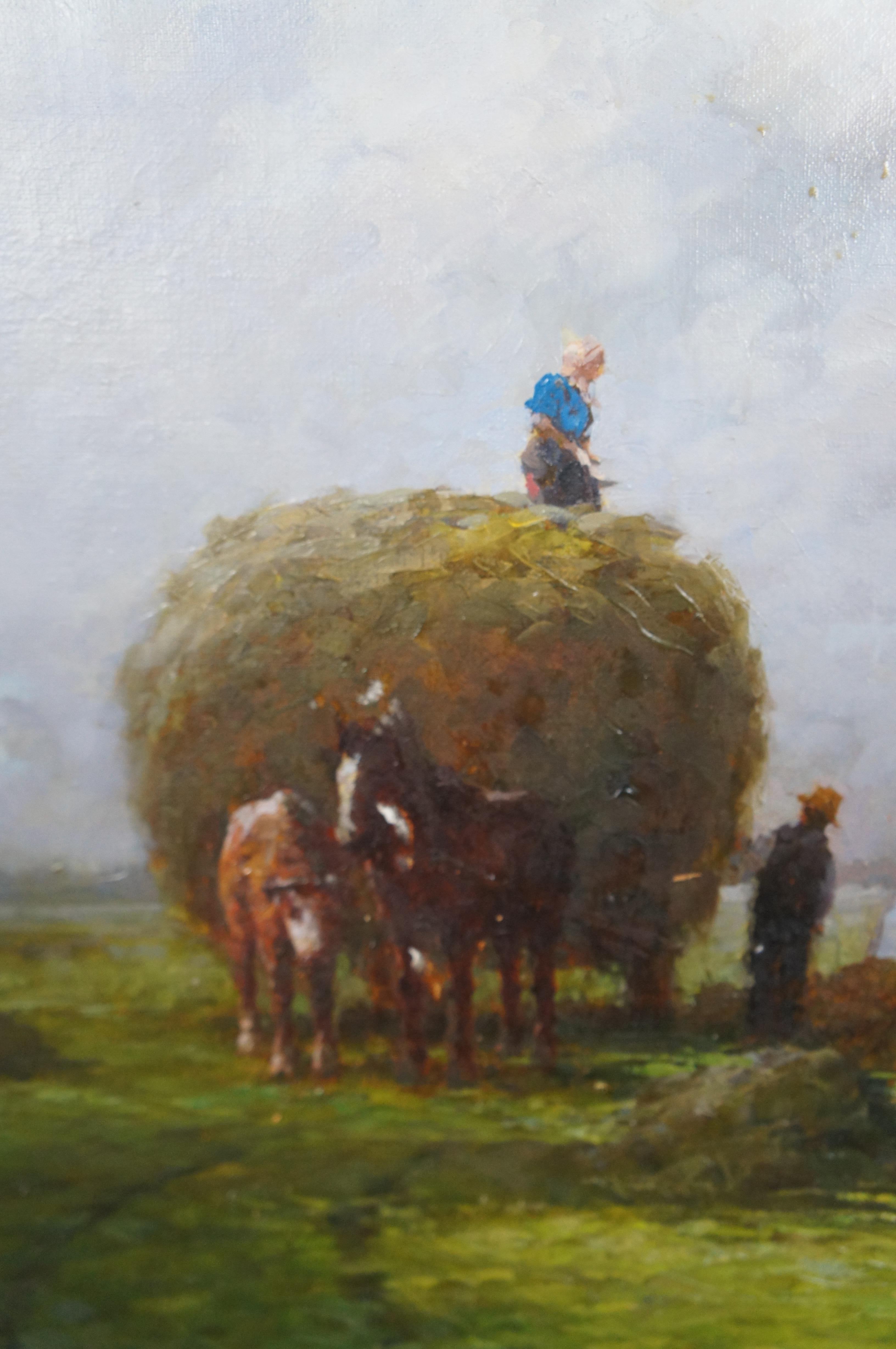 A. Popov, peinture russe d'un paysage de moisson, huile sur toile encadrée 34