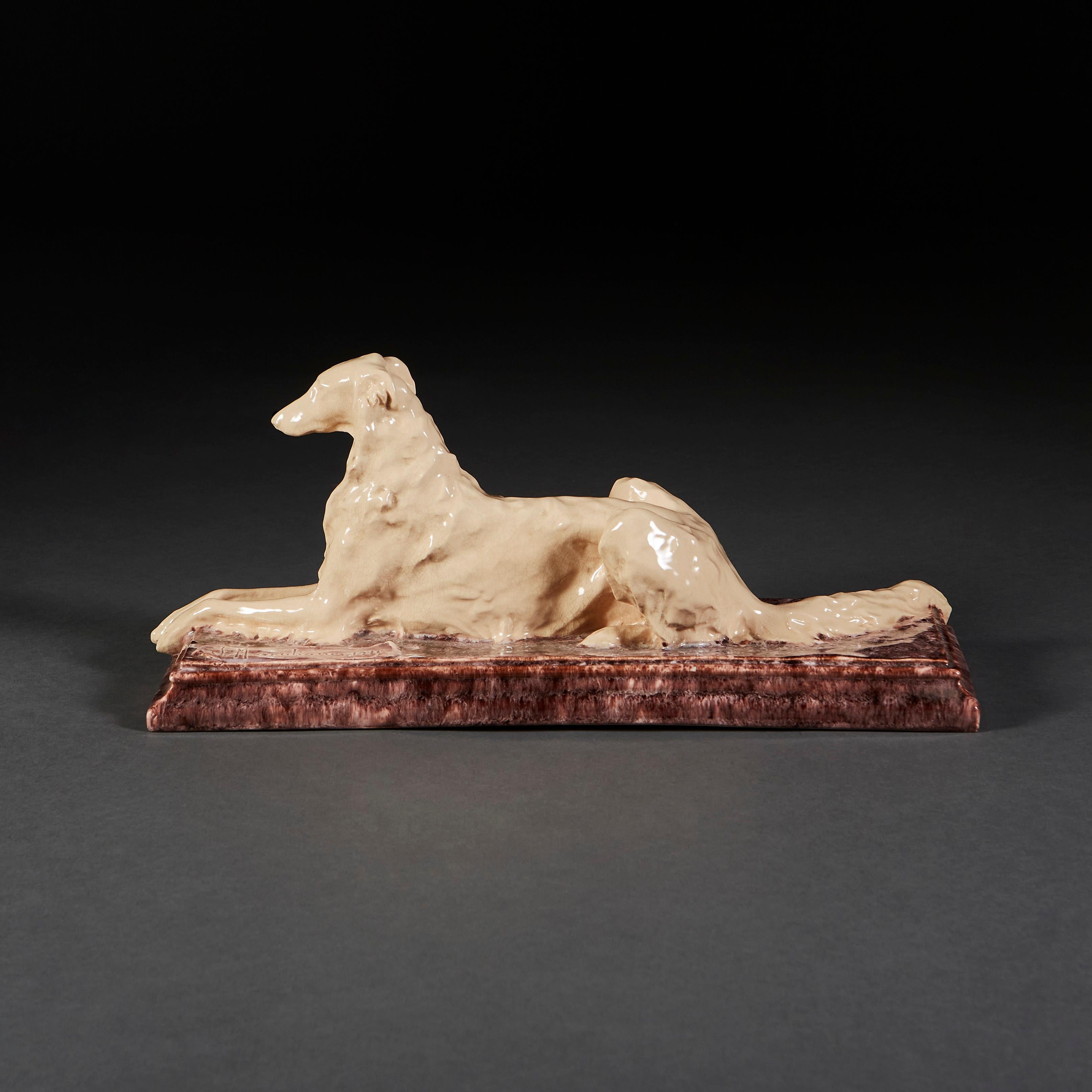 Porcelain Borzoi Dog Sculpture, Signed J Merculiano, 1911 In Good Condition In London, GB