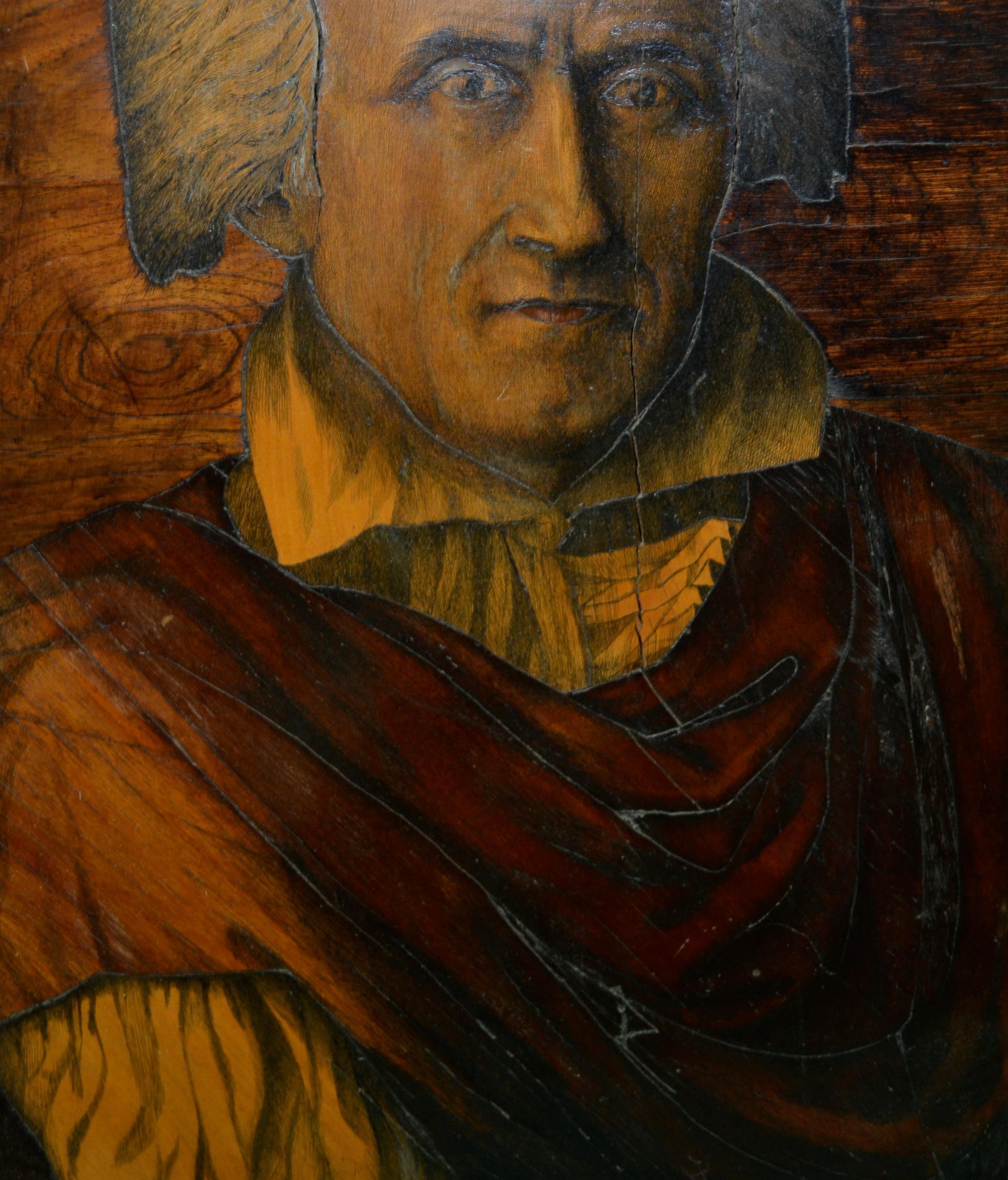 Inlay Portrait of Christopher Columbus All Made Lout of in Inlaid Woods For Sale