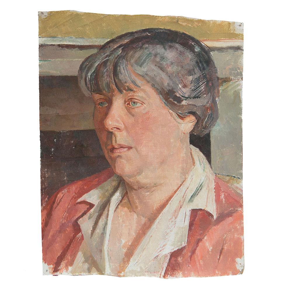 A portrait of the artist's wife, Lydia Horton, by Percy Horton.

Oil on canvas.

Percy Horton (1897-1970) was a British artist, especially noted for his views of the South Downs and Provence. His portraits were described 'the work of a sensitive