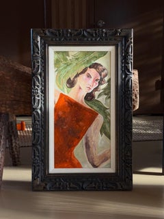 A portrait painting in a mid century modern frame, 20th century