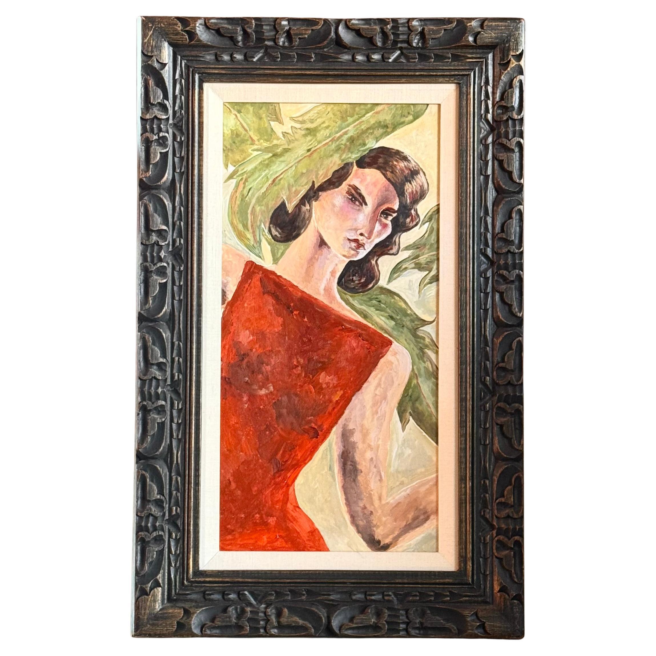 A portrait painting in a mid century modern frame, 20th century im Angebot