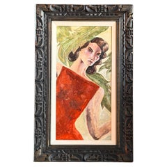 A portrait painting in a mid century modern frame, 20th century