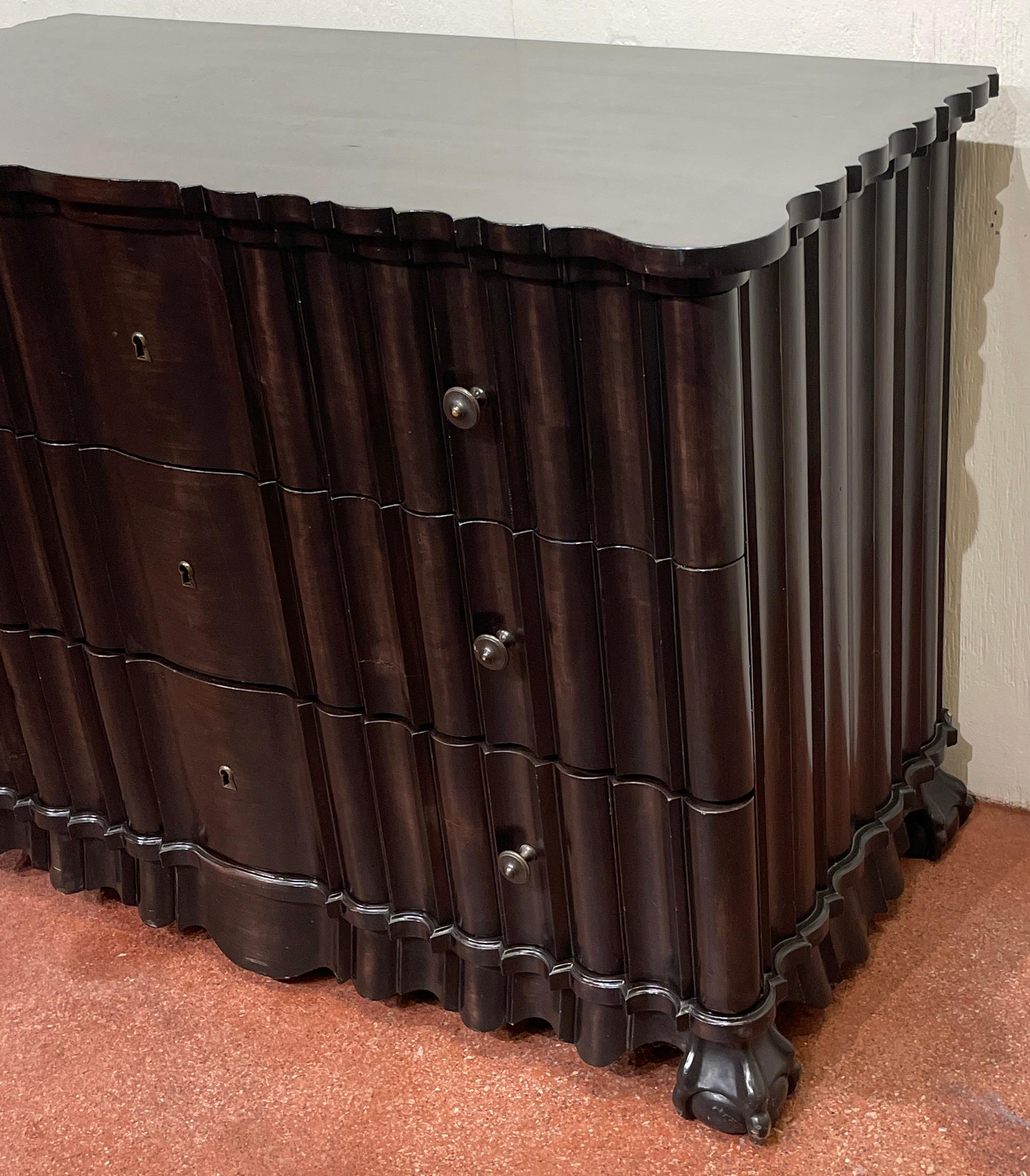 Portuguese Rococo Style  Ebonized Three-Drawer Chest, 2nd Available In Good Condition For Sale In West Palm Beach, FL