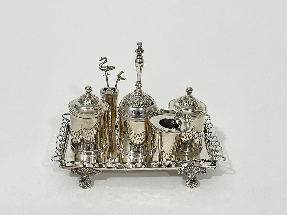 Encrier portugais en argent du début du XIXe siècle Bon état - En vente à Delft, NL