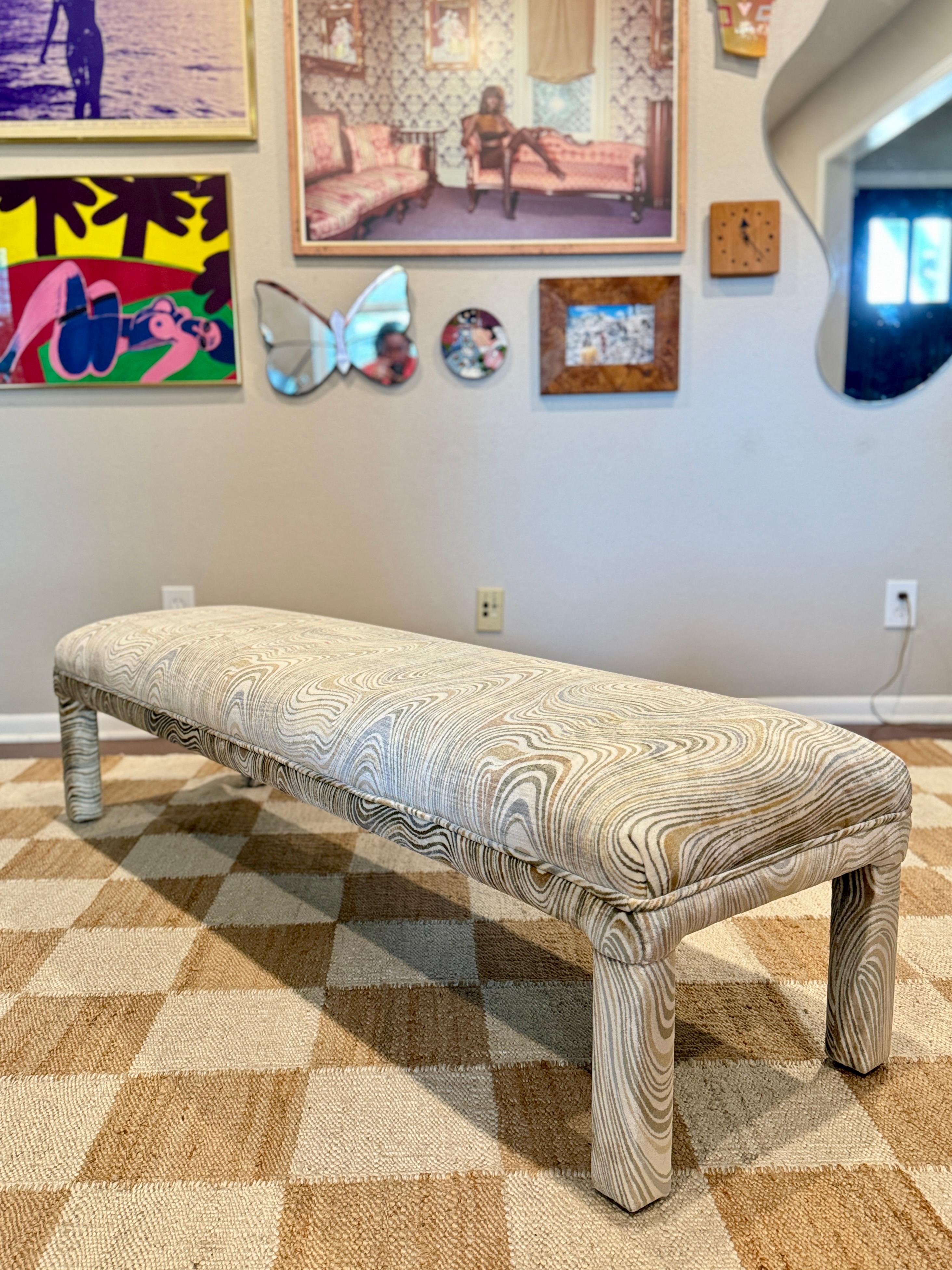 Velvet A post modern parsons style bench, circa 1970s. Recently reupholstered in velvet For Sale