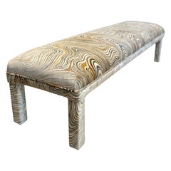 A post modern parsons style bench, circa 1970s. Recently reupholstered in velvet