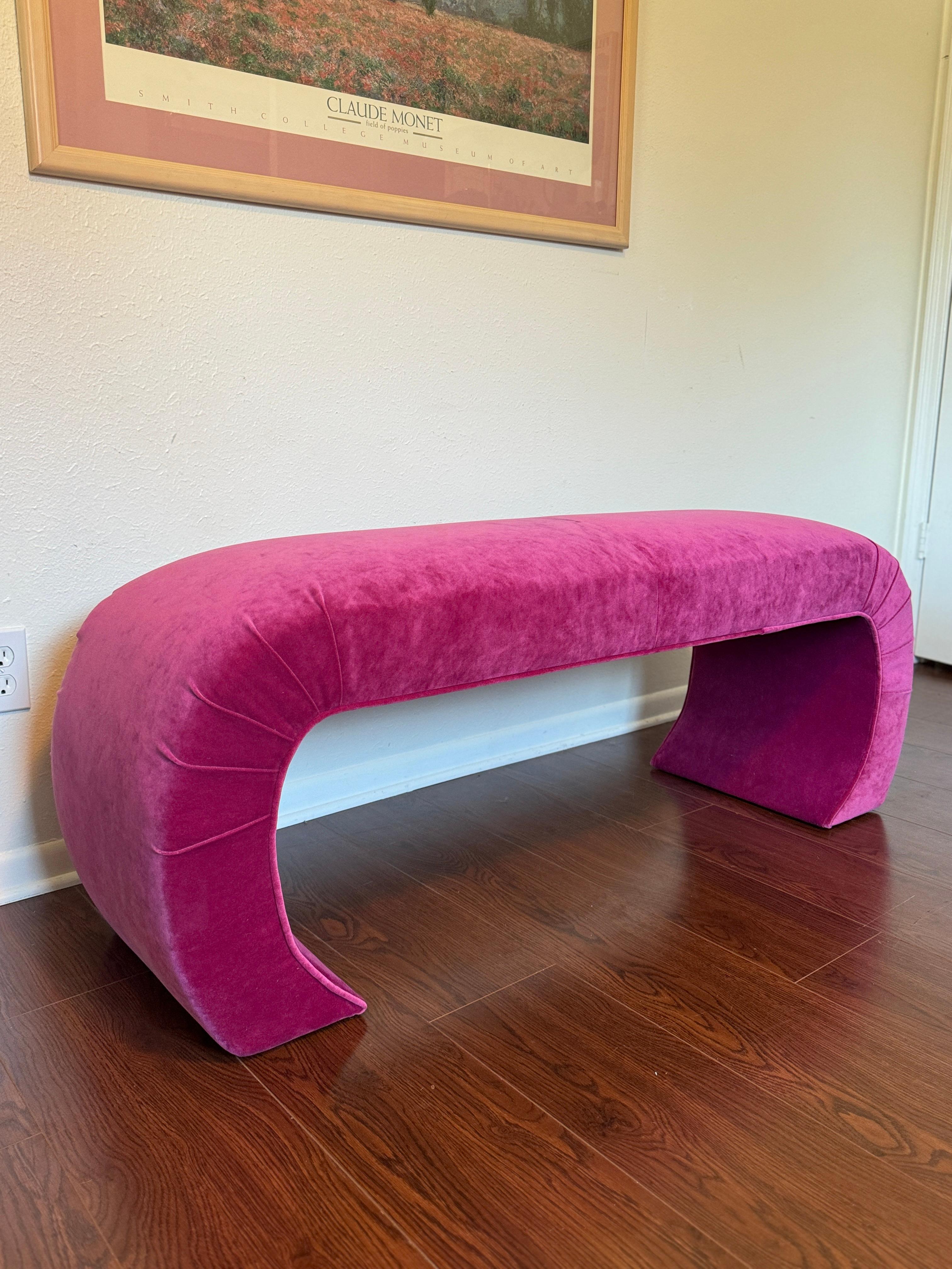 A post modern sculptural hot pink waterfall bench, circa 1980s 4