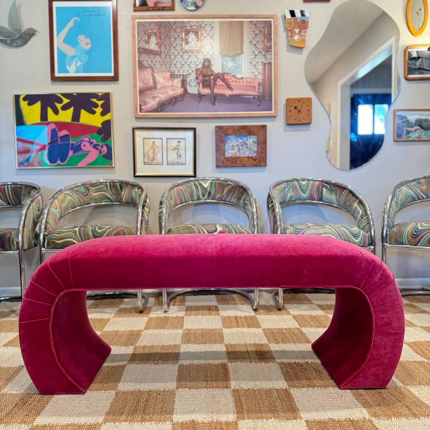 A post modern sculptural hot pink waterfall bench, circa 1980s 2