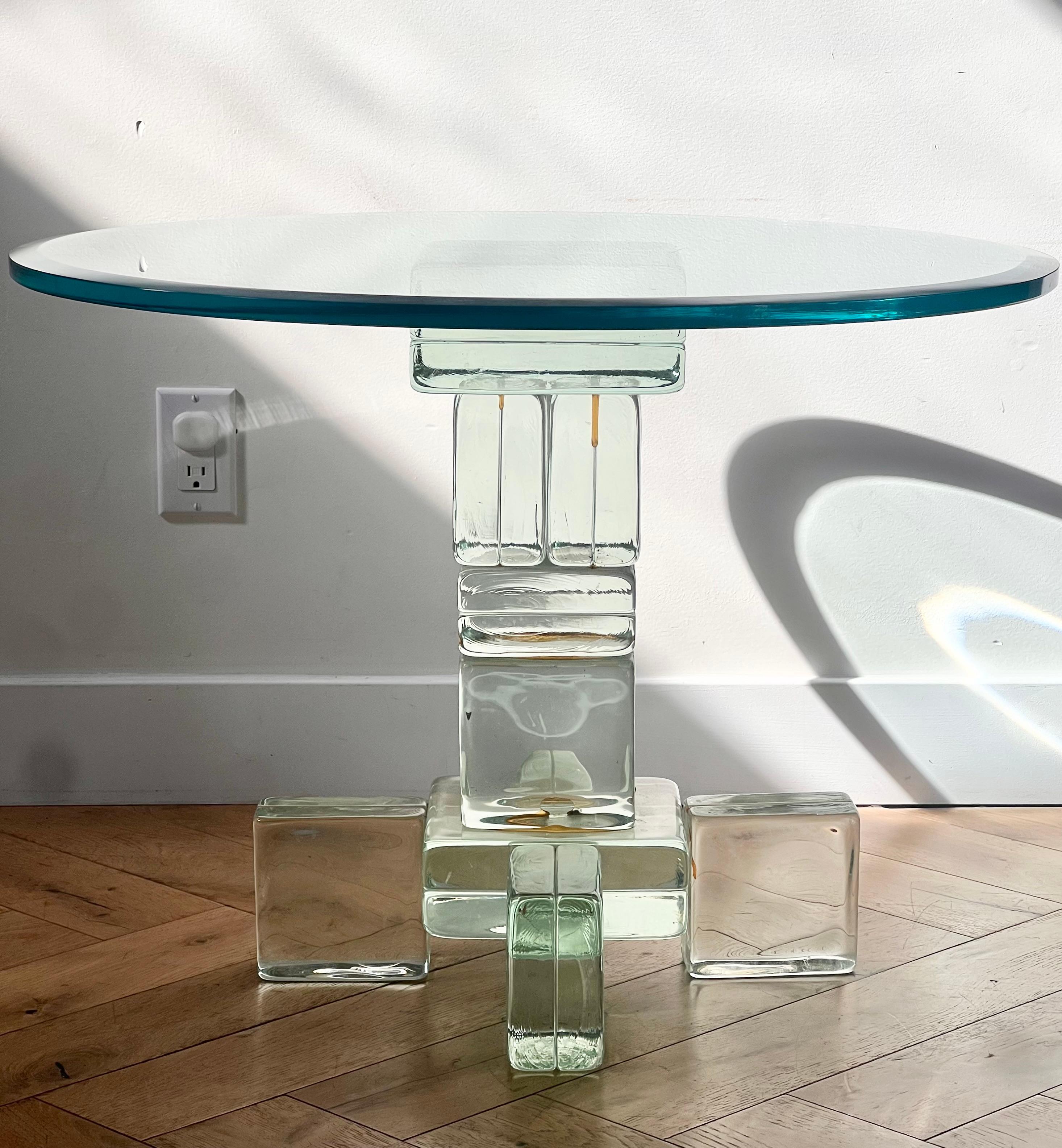 A postmodern custom glass block side table, late 20th century 3