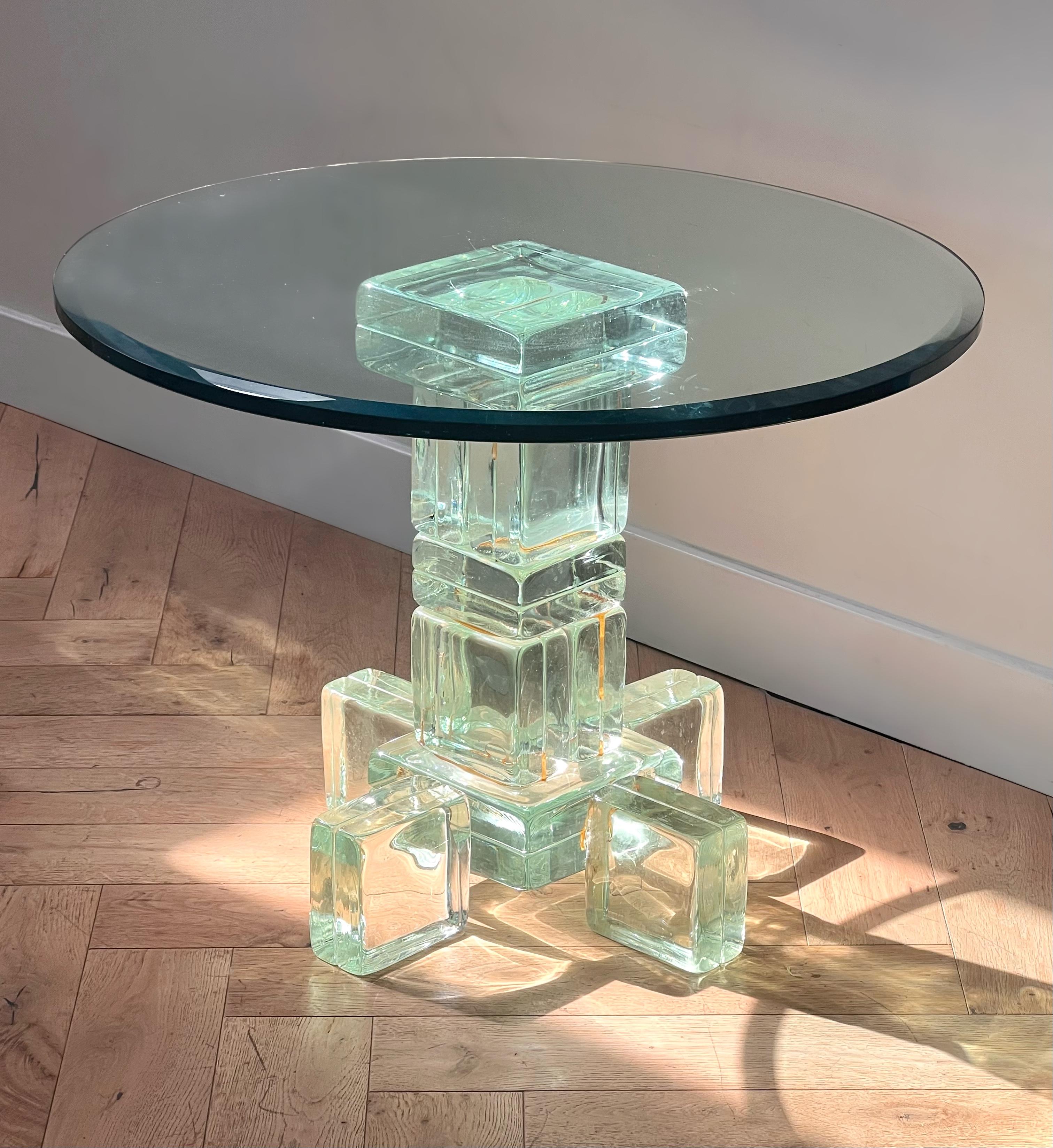 A postmodern custom glass block side table, late 20th century 6