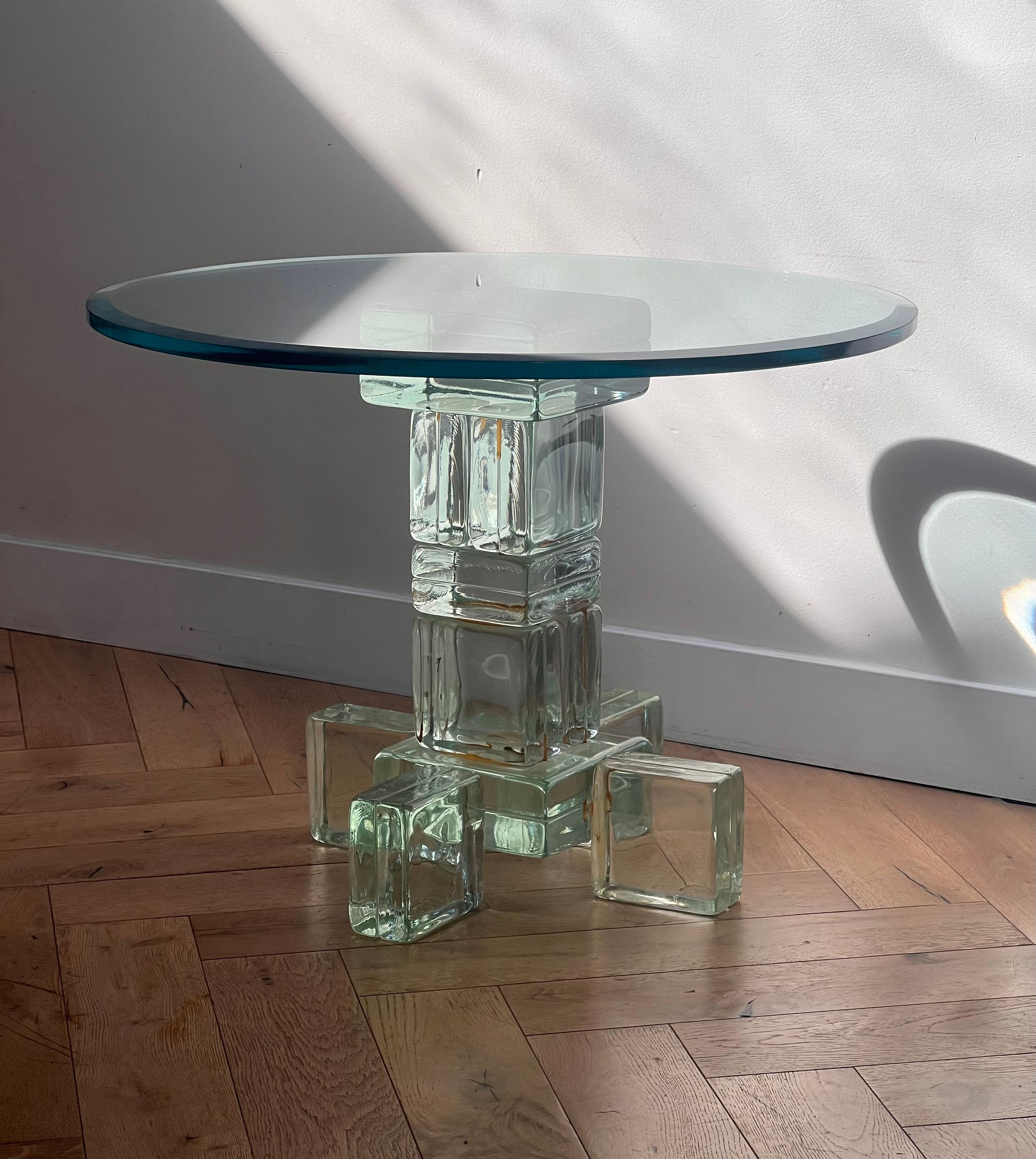 A postmodern custom glass block side table, late 20th century 7