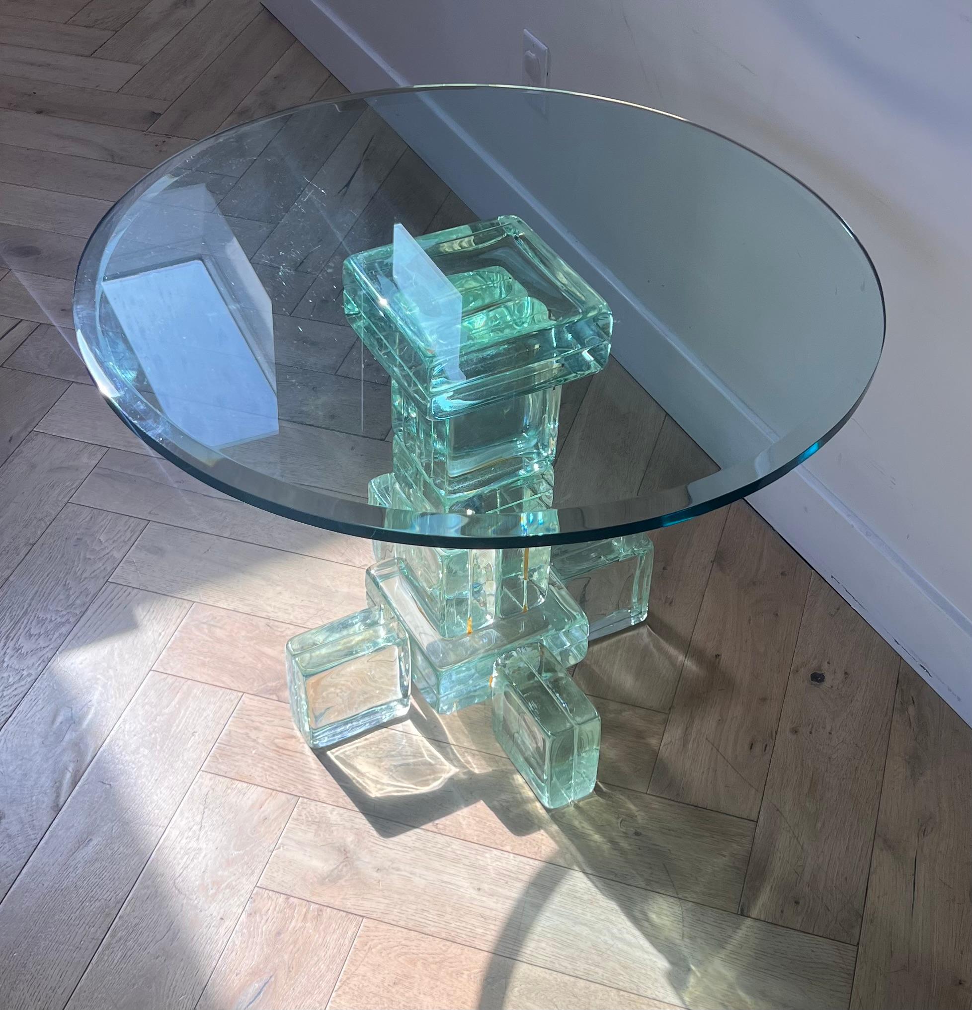 A postmodern custom glass block side table, late 20th century 12