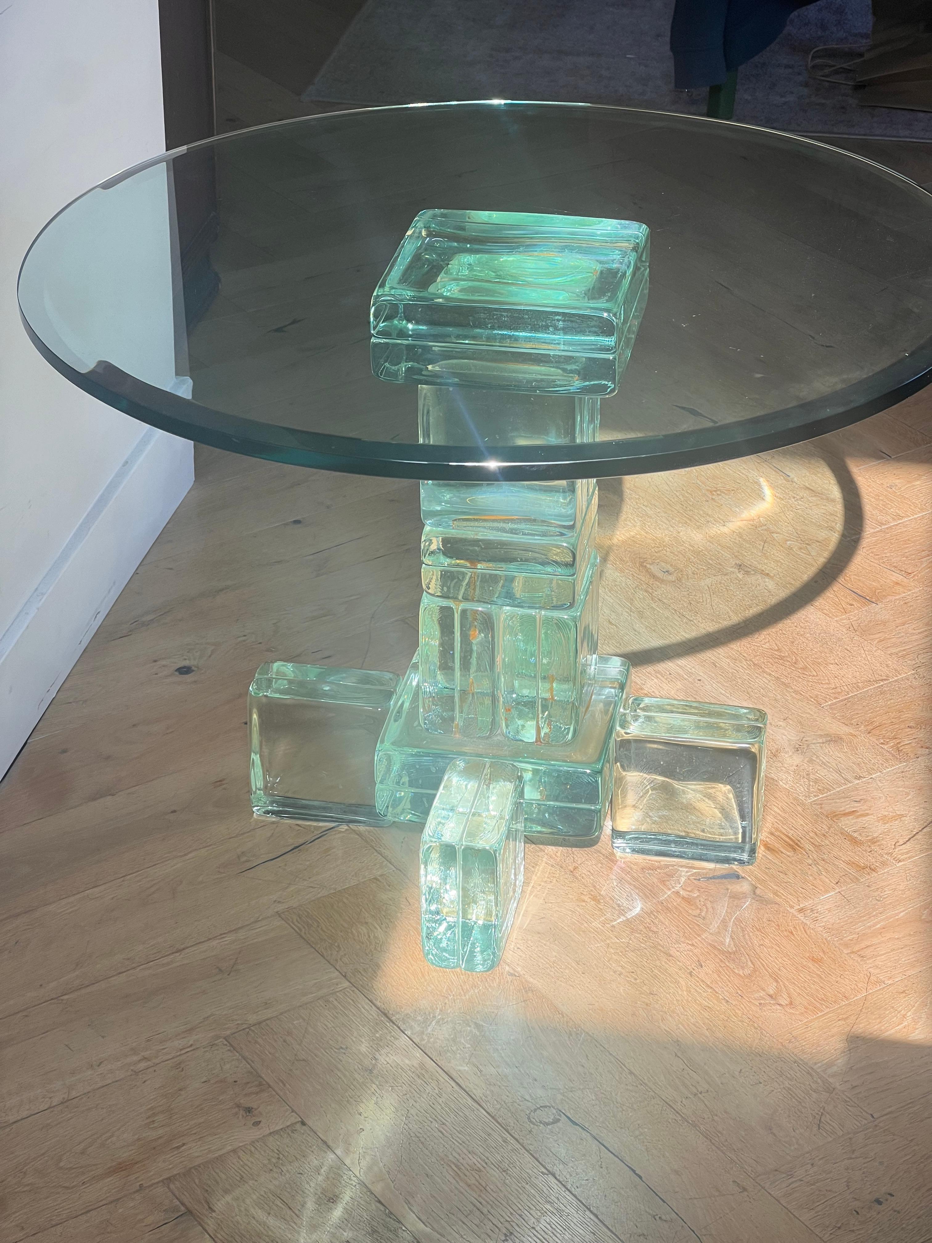 A postmodern custom glass block side table, late 20th century 13