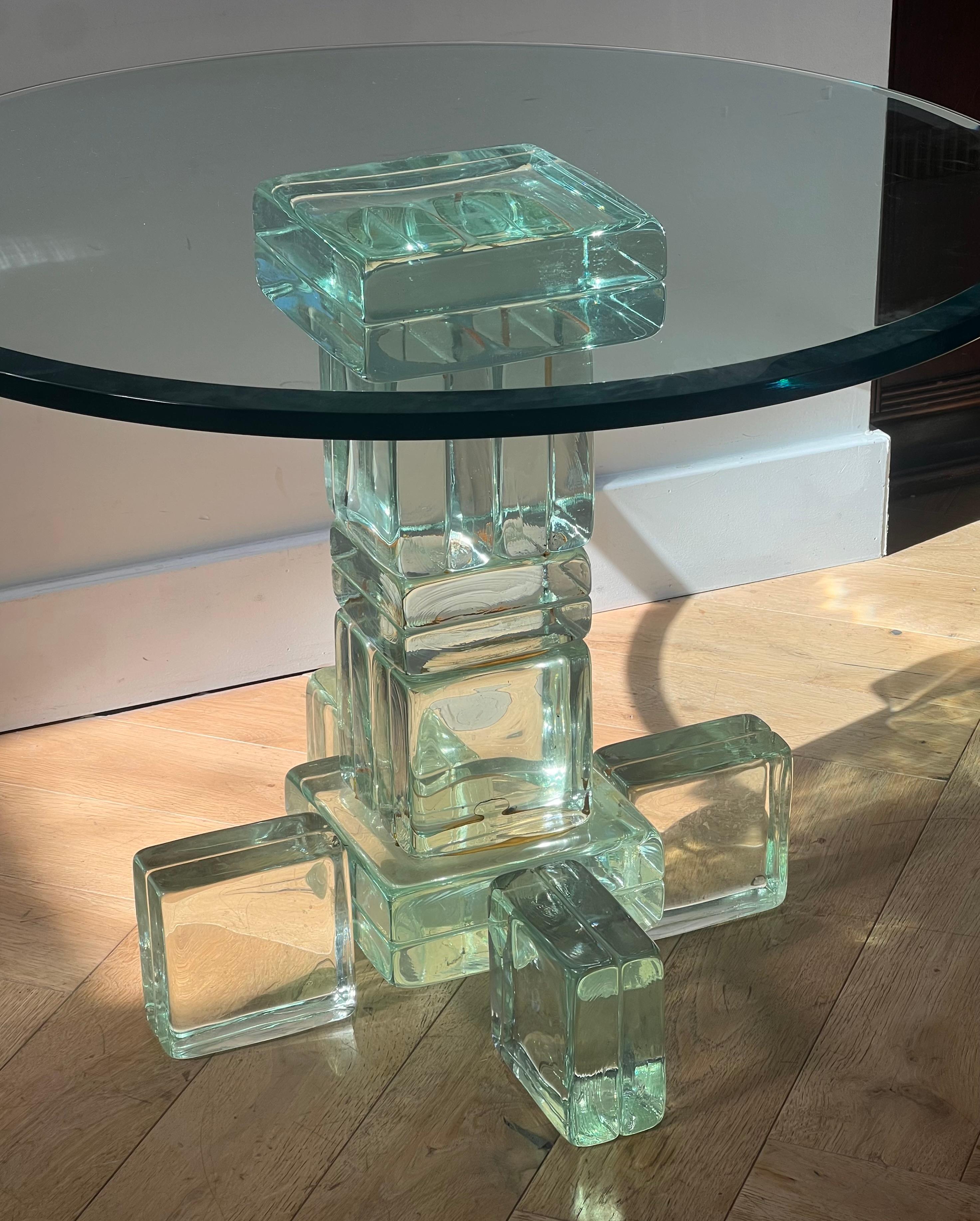 A postmodern custom glass block side table, late 20th century In Good Condition In View Park, CA