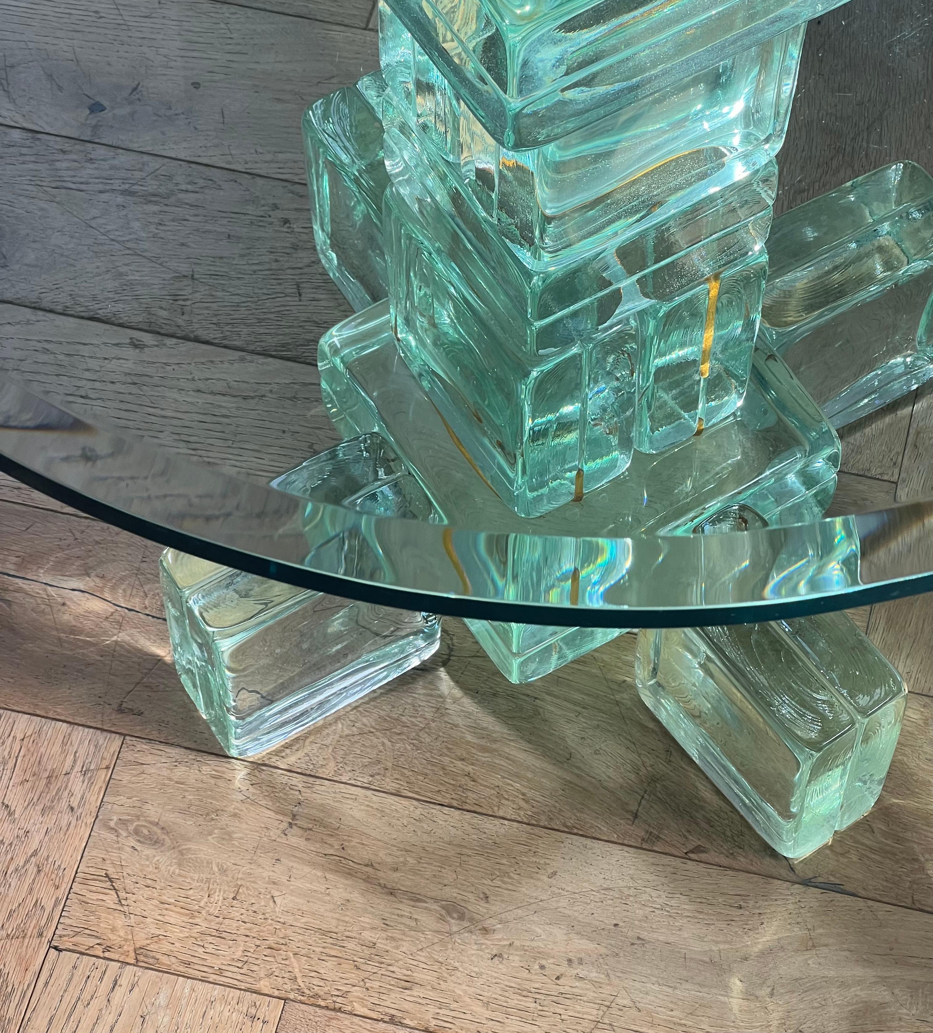 Glass A postmodern custom glass block side table, late 20th century