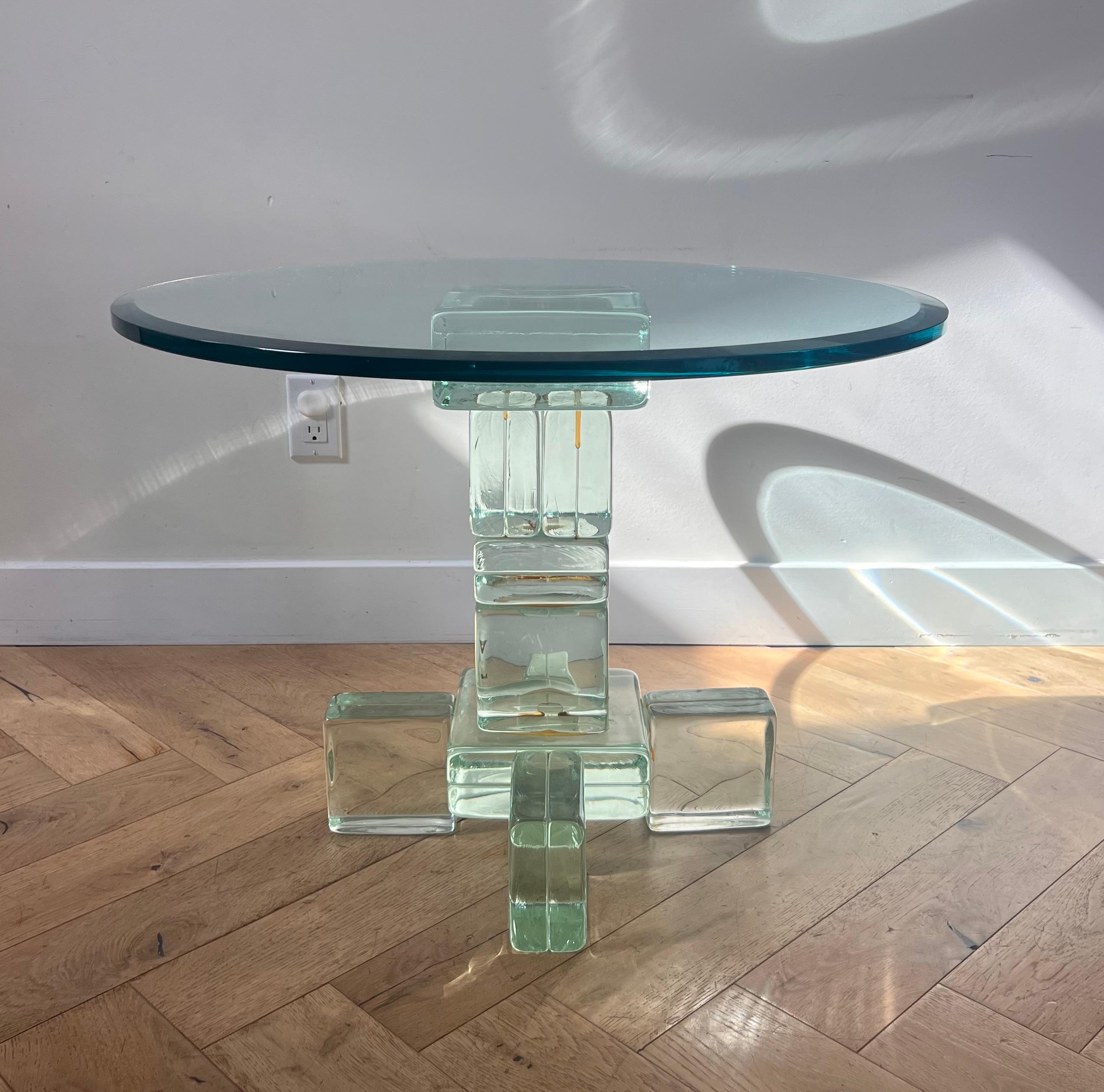 A postmodern custom glass block side table, late 20th century 1