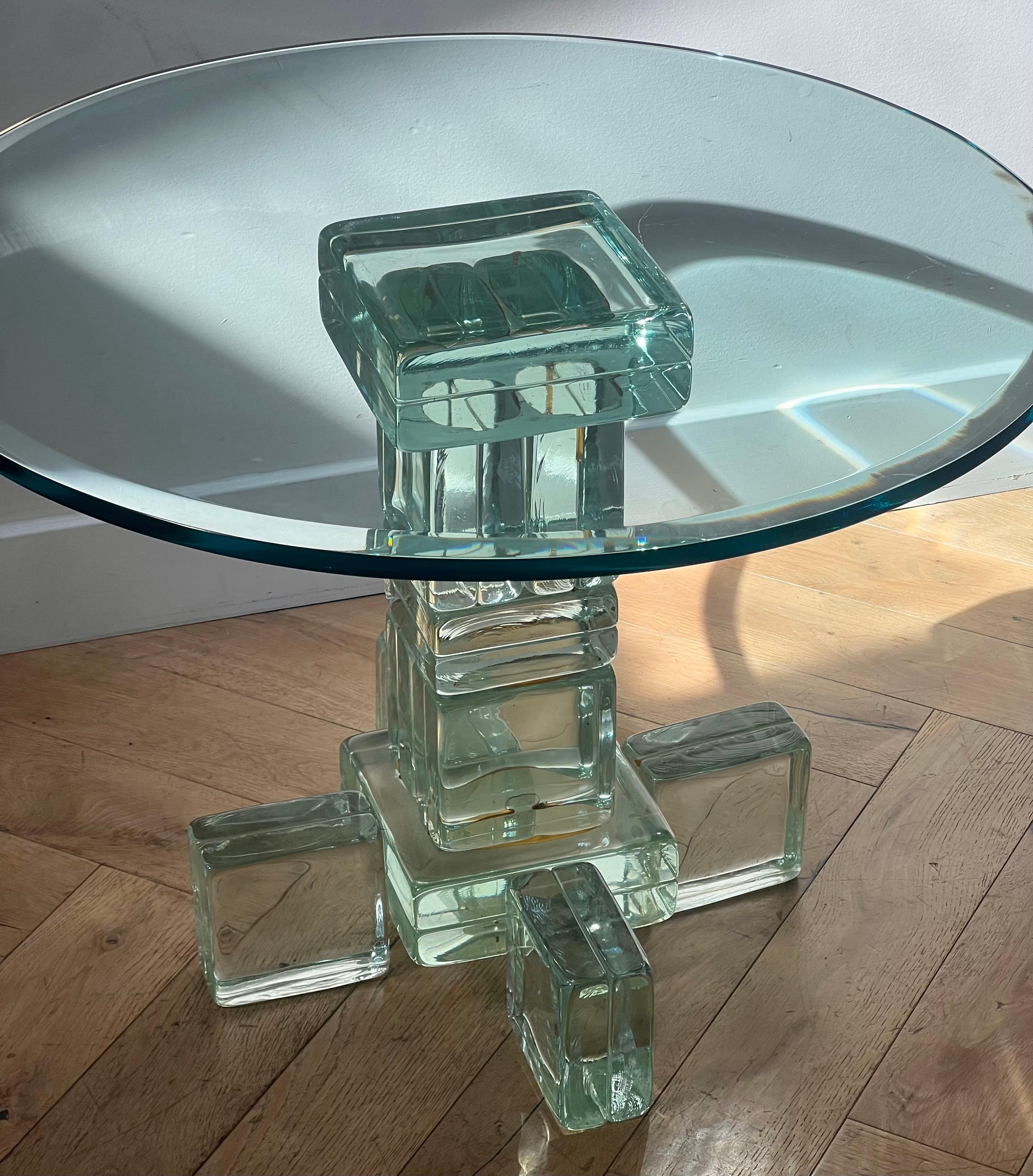 A postmodern custom glass block side table, late 20th century 2