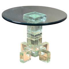 A postmodern custom glass block side table, late 20th century