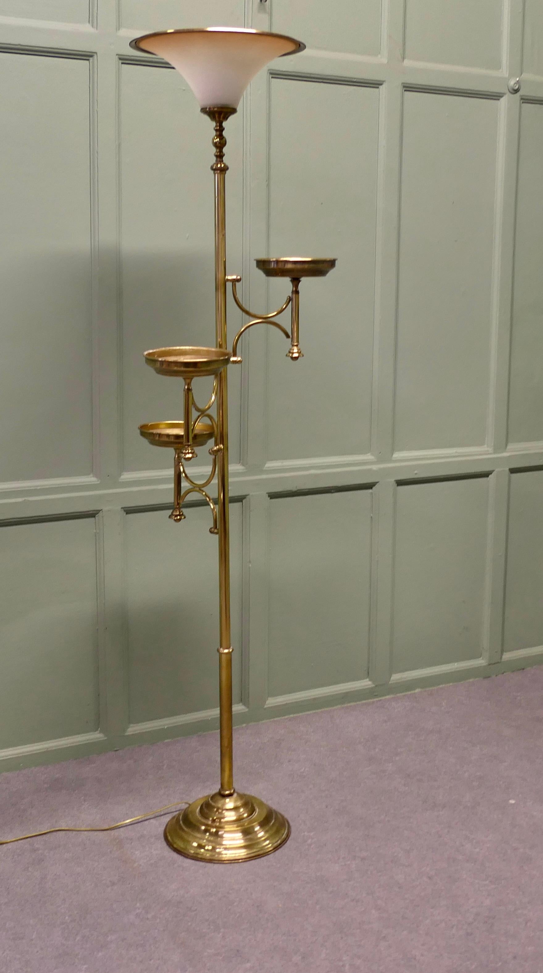 Brass A Postmodern Floor Lamp with 3 Plant Stands For Sale