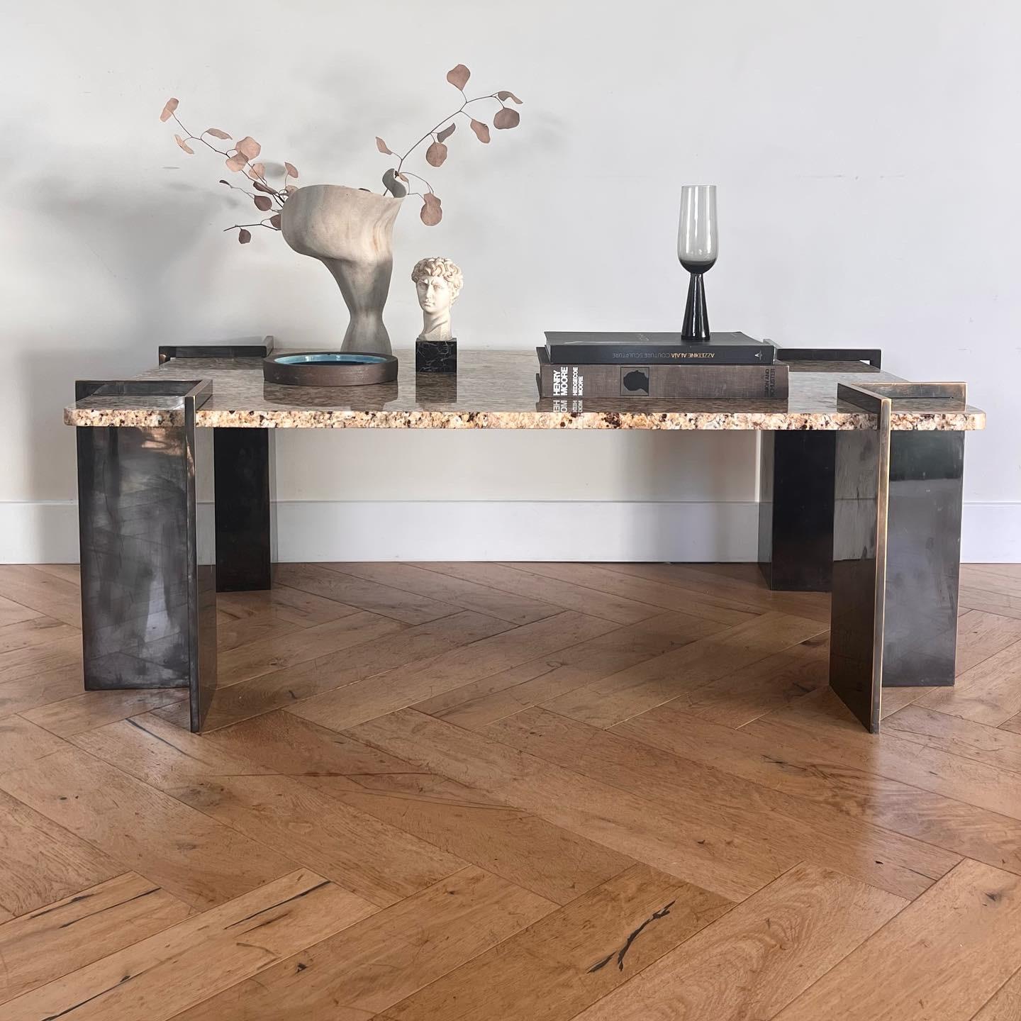A postmodern granite and steel coffee table, 1970s 3