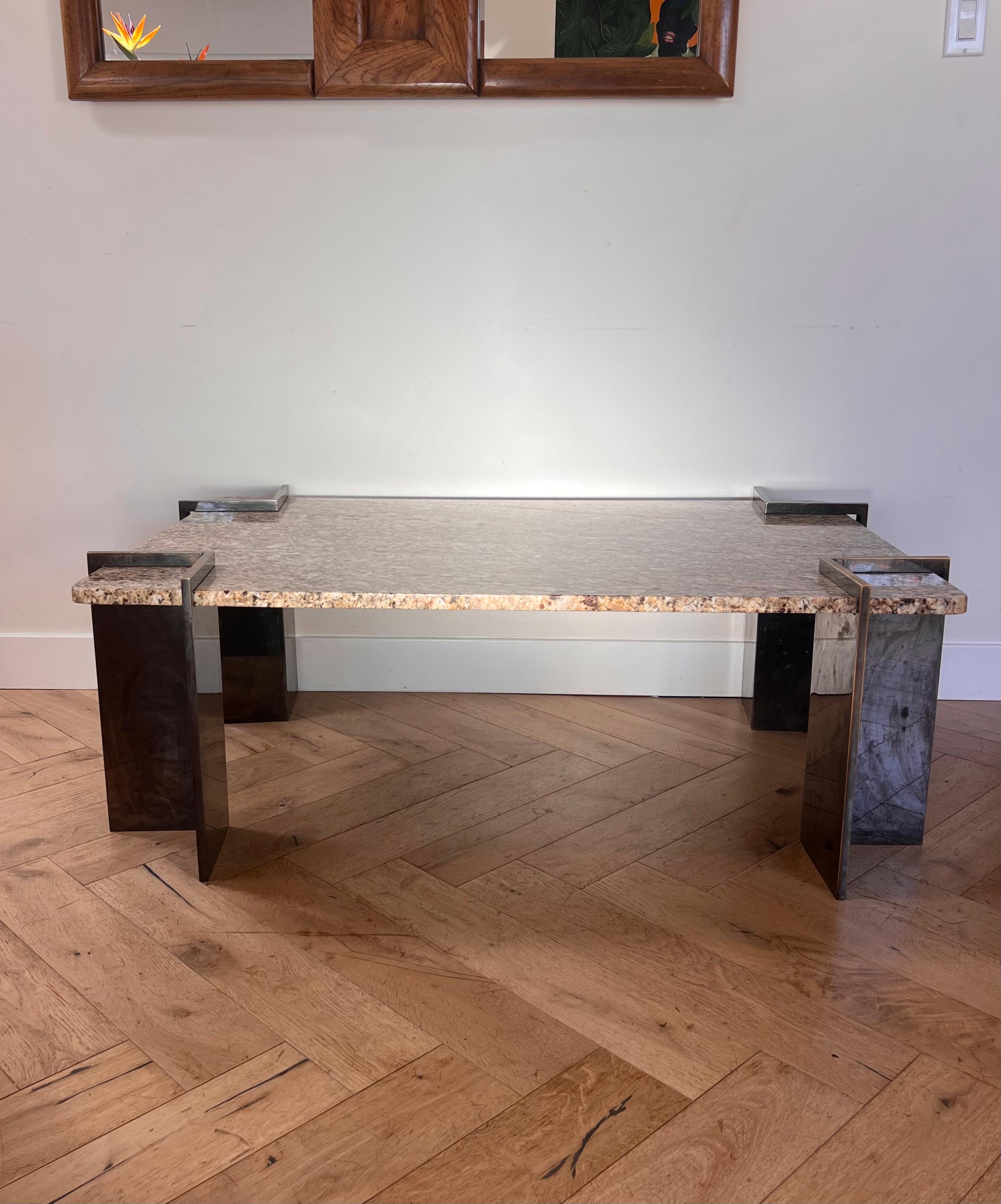 A postmodern granite and steel coffee table, 1970s 11