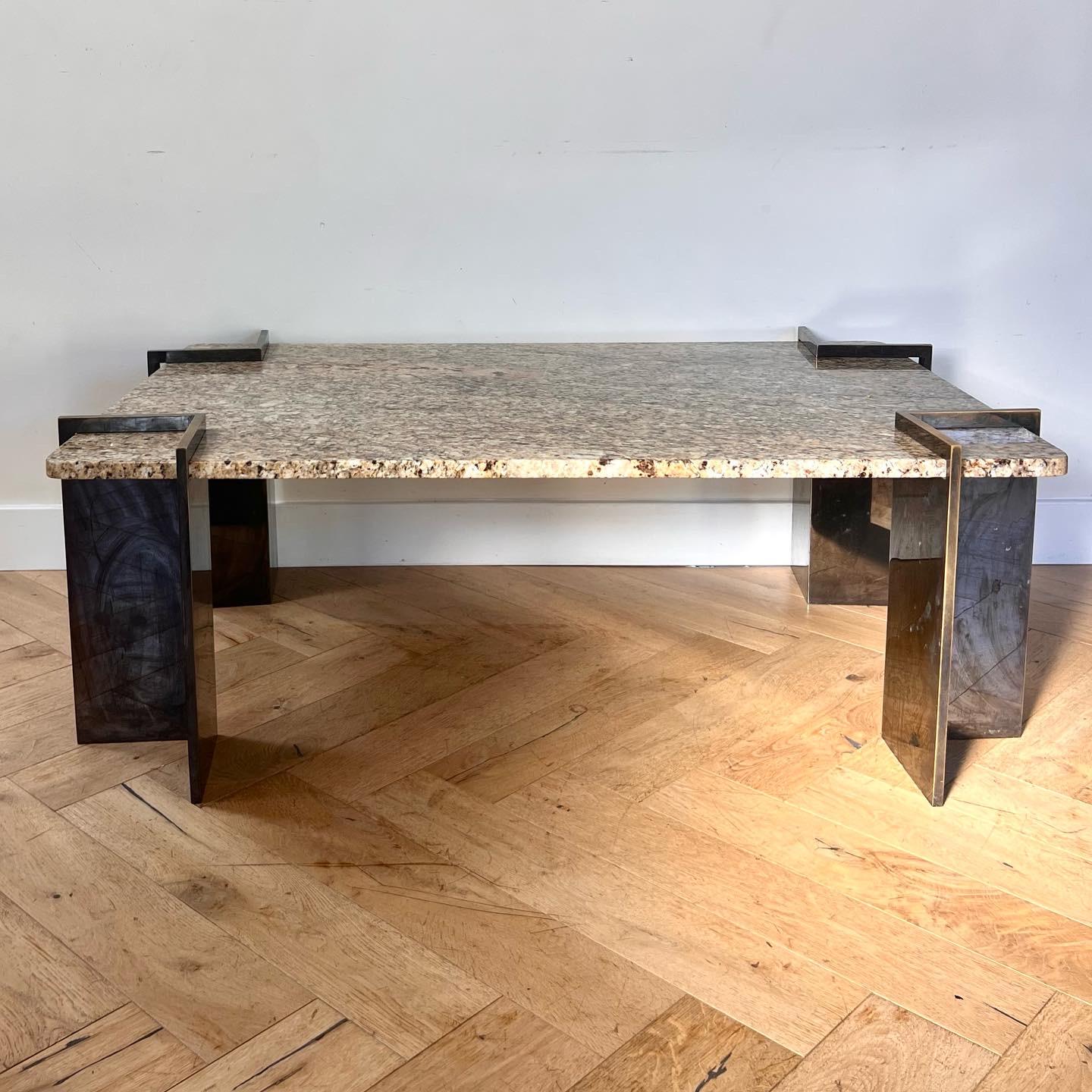 A postmodern granite and steel coffee table, 1970s 2