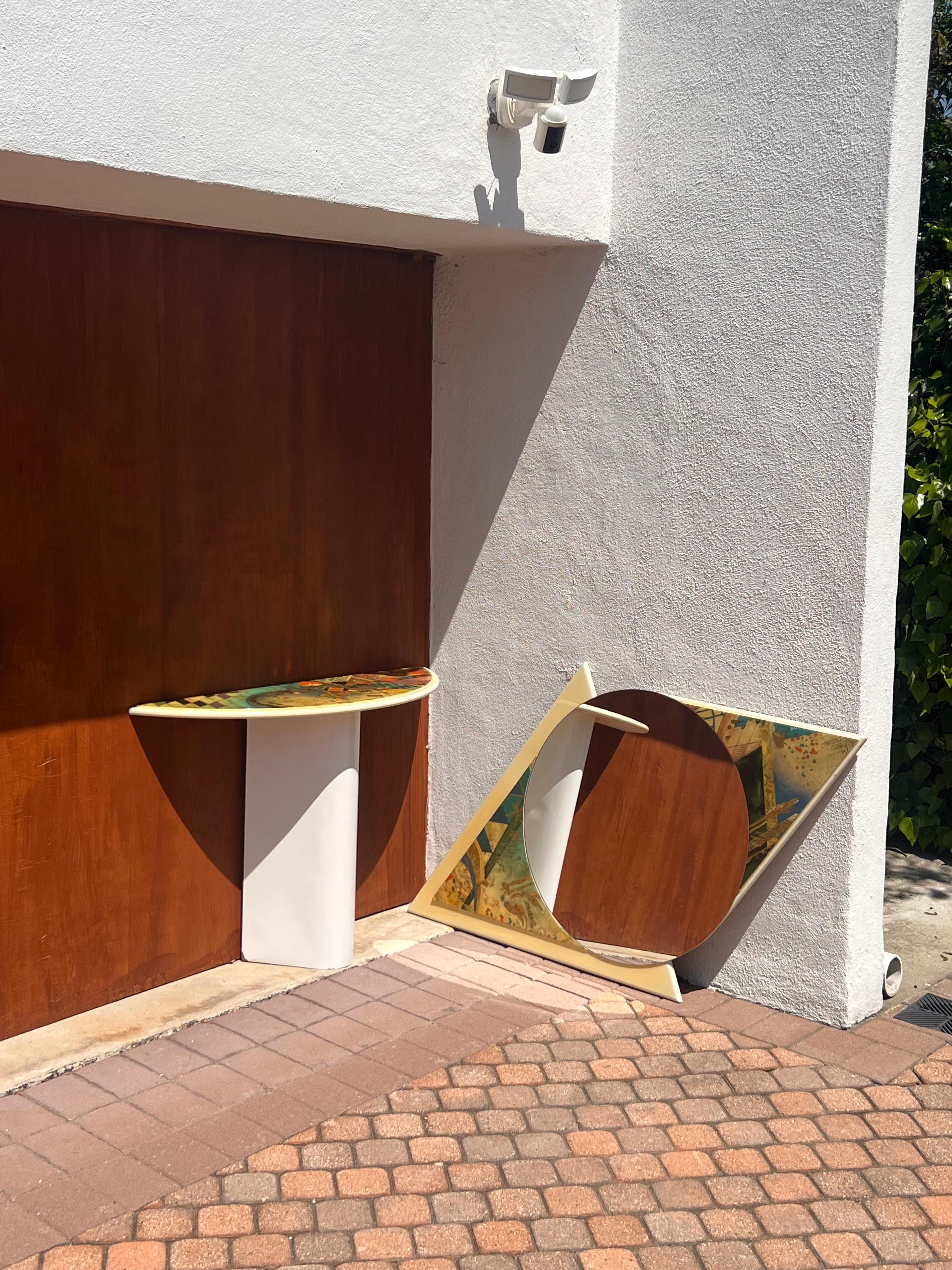 A postmodern matching console vanity and mirror, circa 1980 For Sale 3