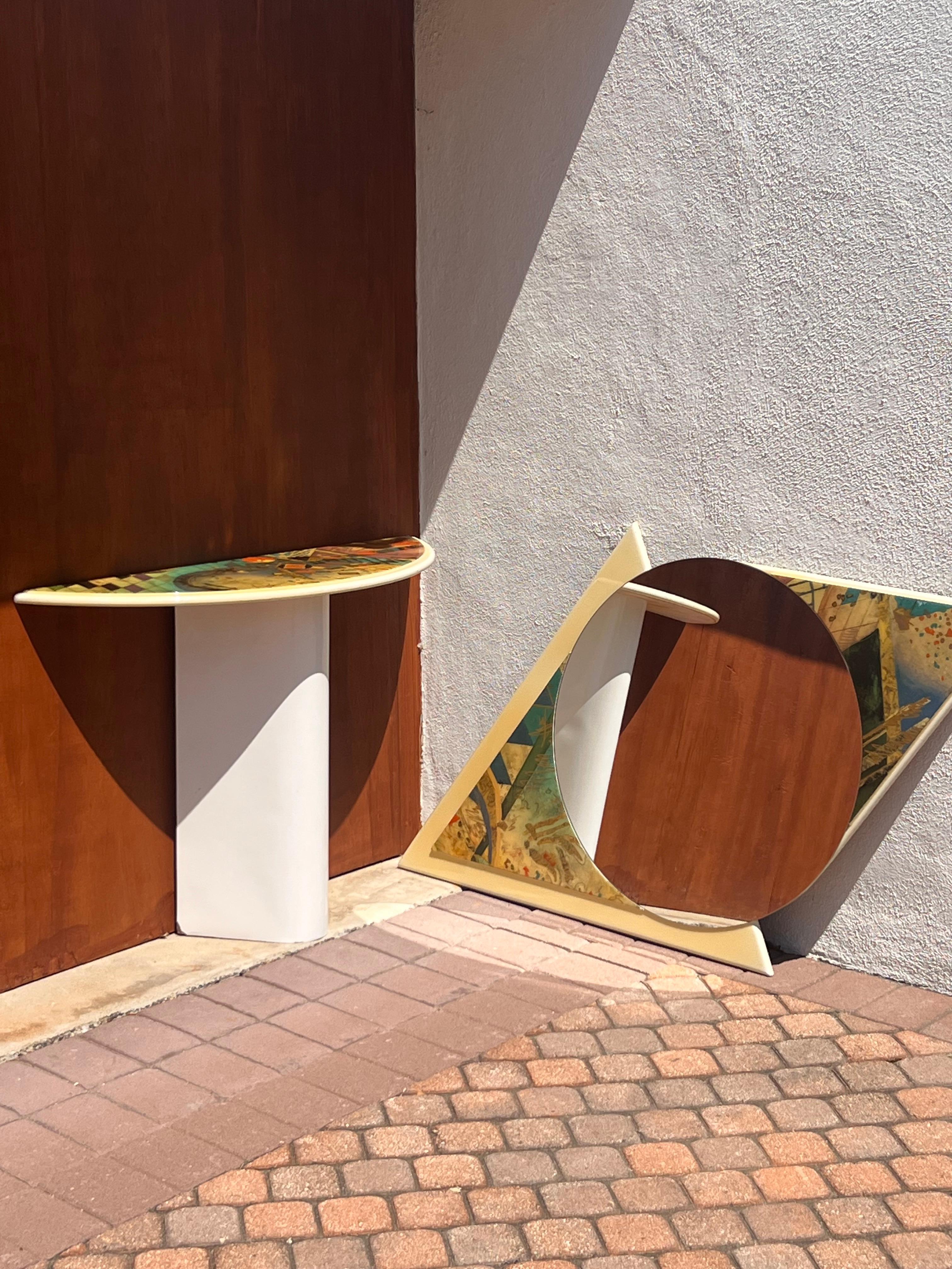 A postmodern matching console vanity and mirror, circa 1980 For Sale 4