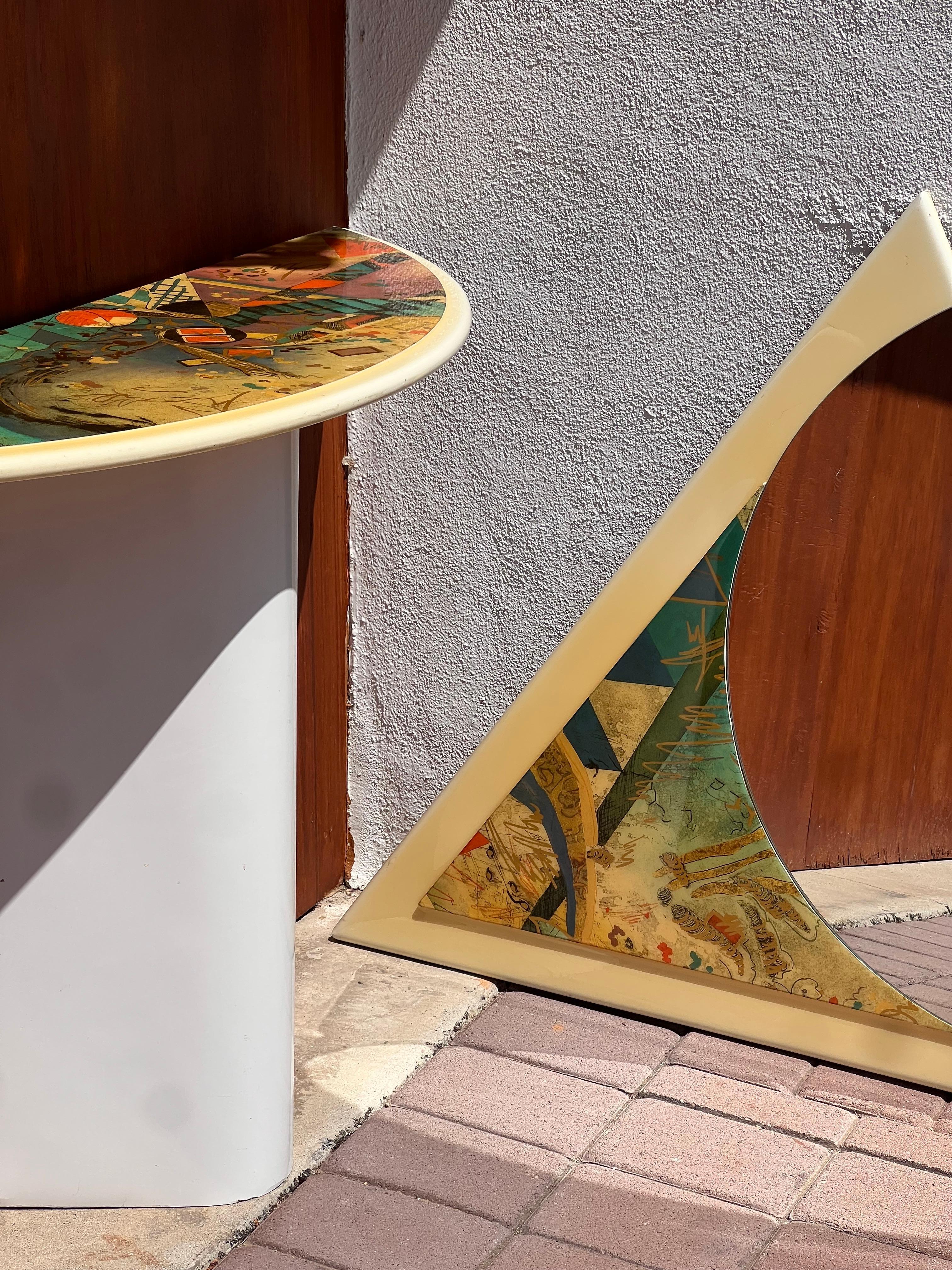 A postmodern matching console vanity and mirror, circa 1980 For Sale 6