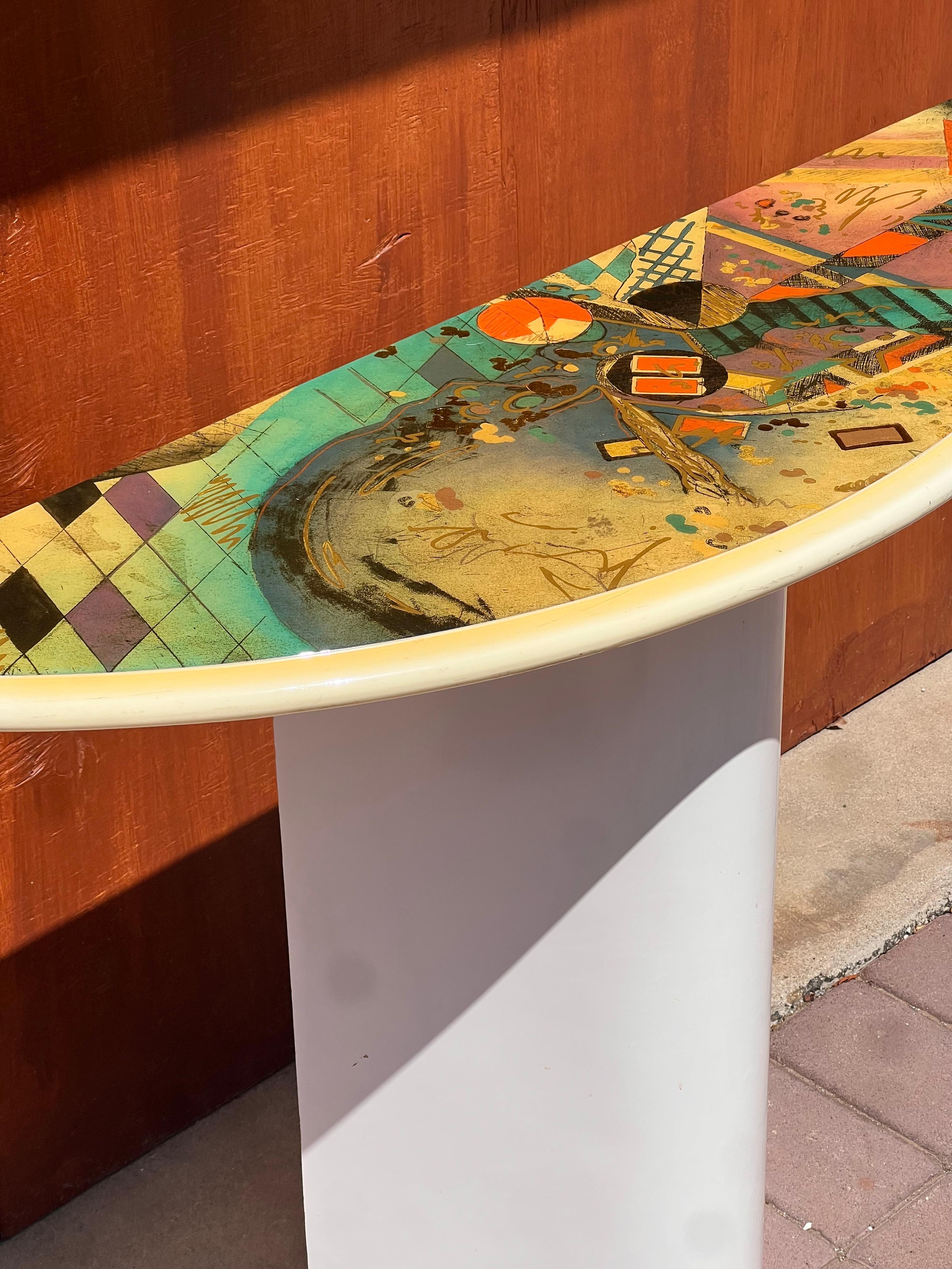 A postmodern matching console vanity and mirror, circa 1980 For Sale 9