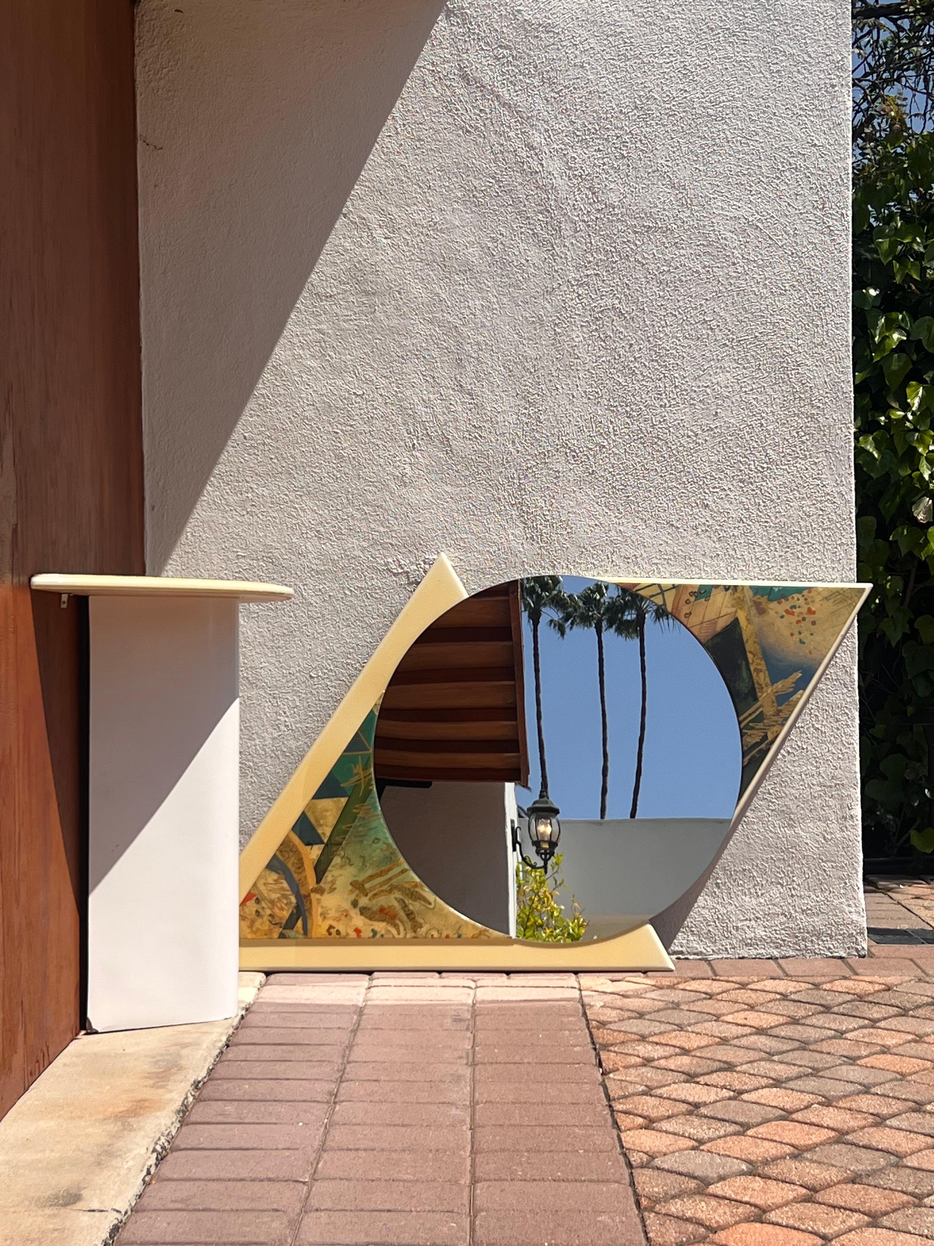 A postmodern matching console vanity and mirror, circa 1980 For Sale 12