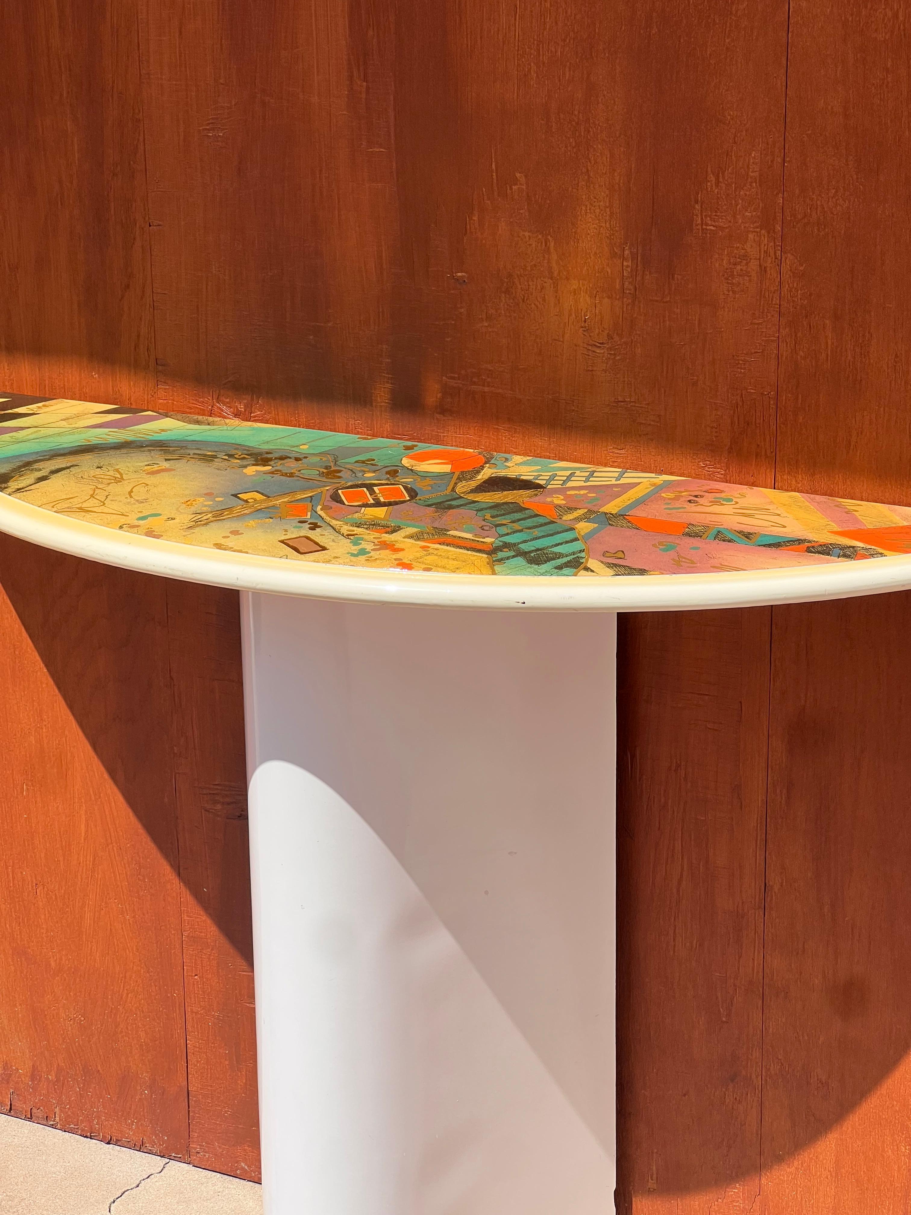 American A postmodern matching console vanity and mirror, circa 1980 For Sale