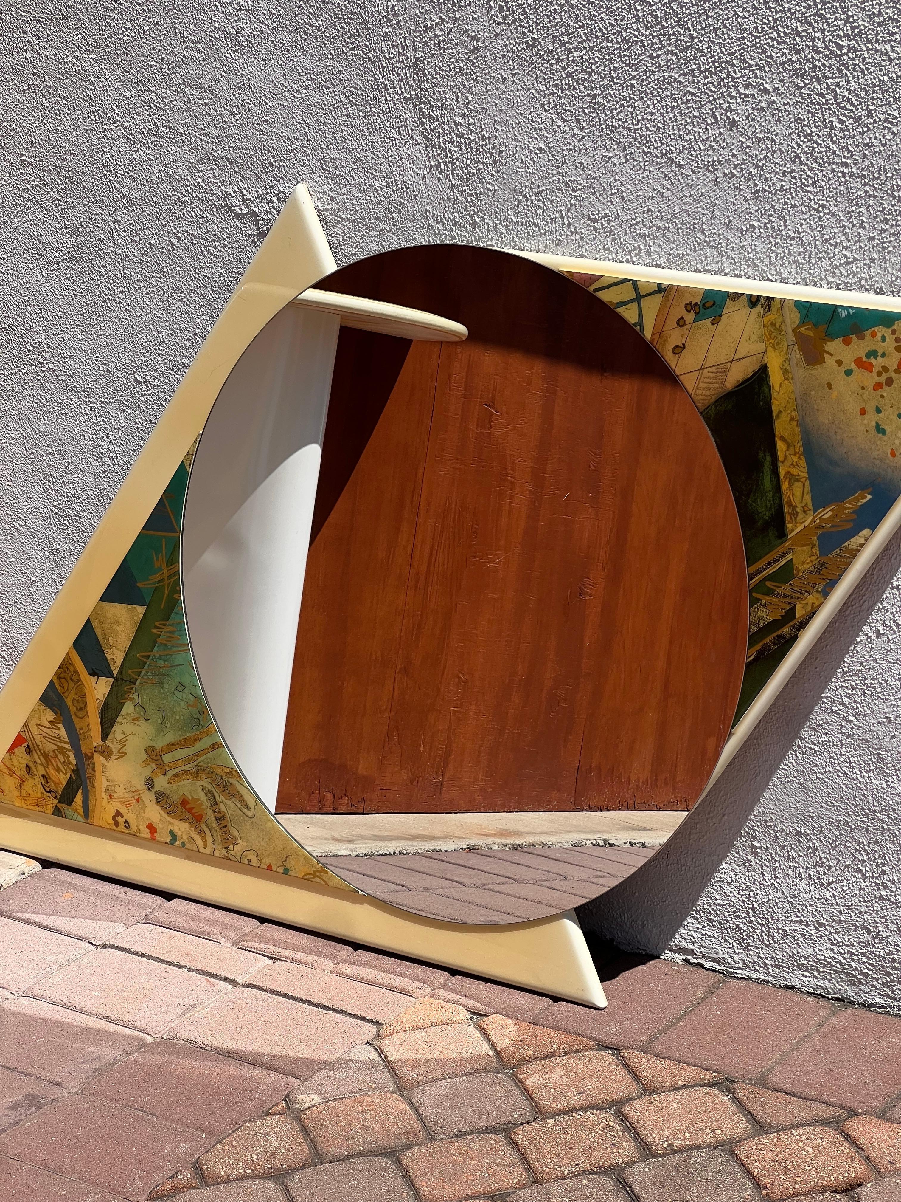 20th Century A postmodern matching console vanity and mirror, circa 1980 For Sale