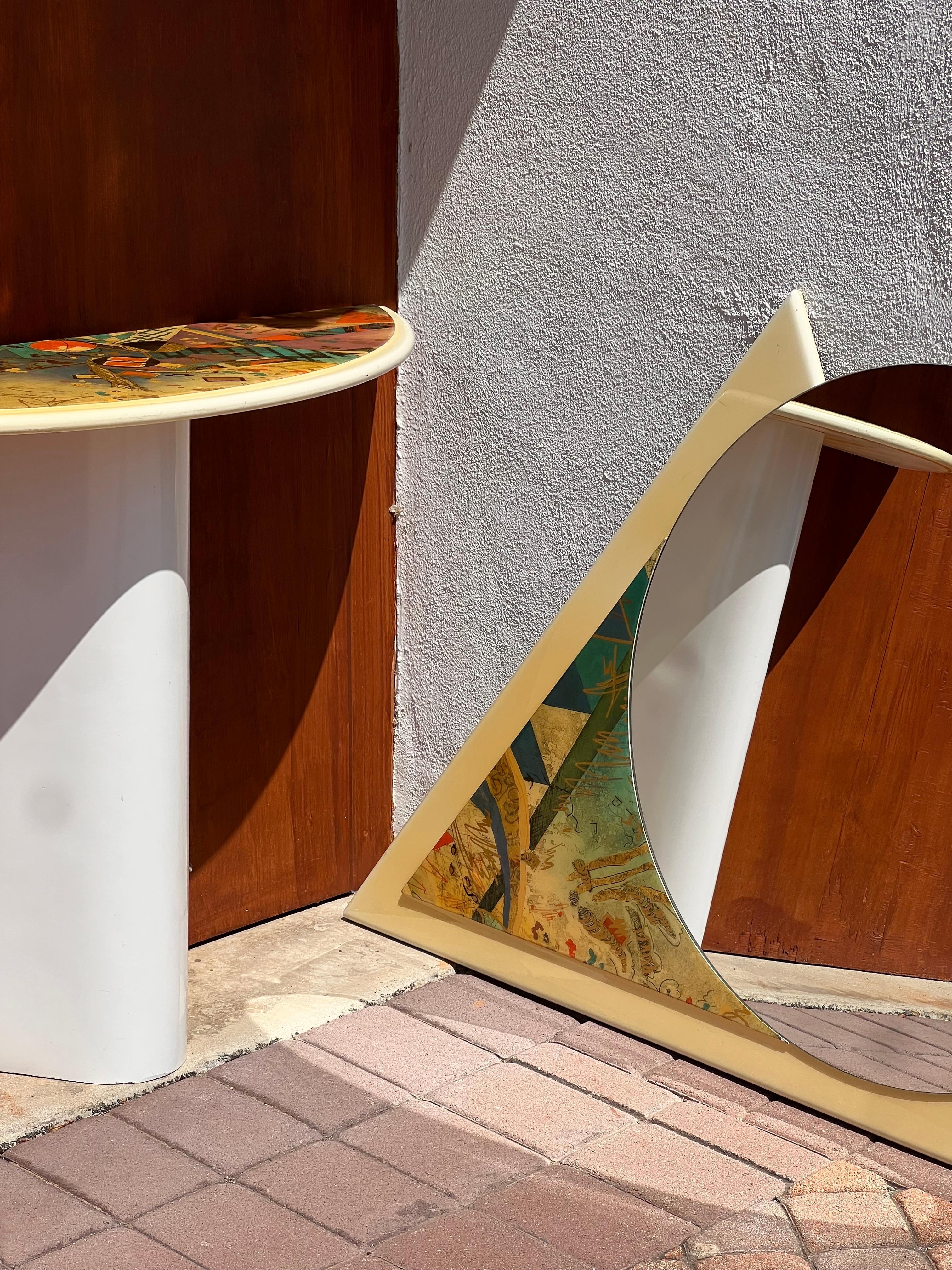 A postmodern matching console vanity and mirror, circa 1980 For Sale 1