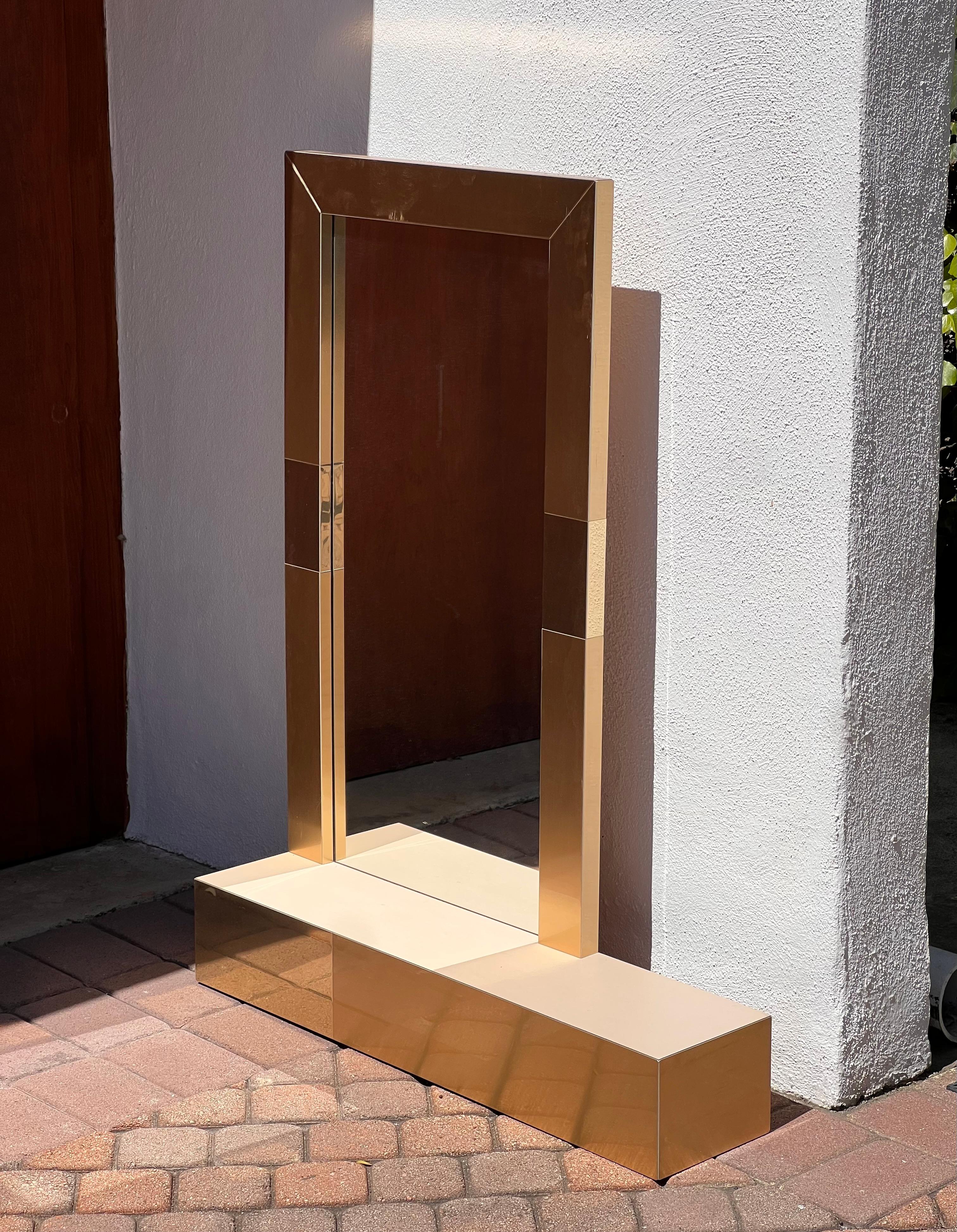 A postmodern Paul Evans style metallic mirror with shelf, late 20th century For Sale 3