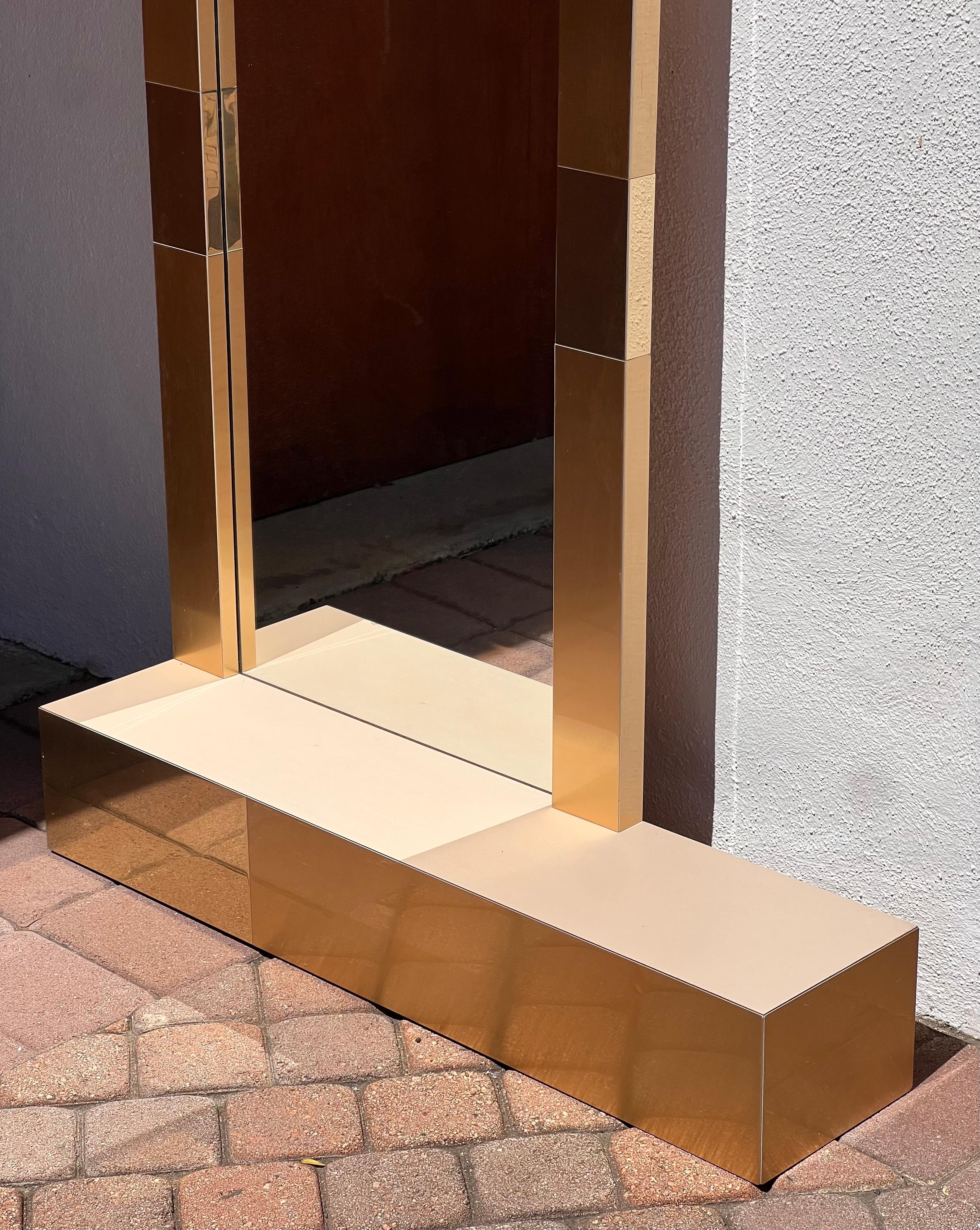 A postmodern Paul Evans style metallic mirror with shelf, late 20th century For Sale 5