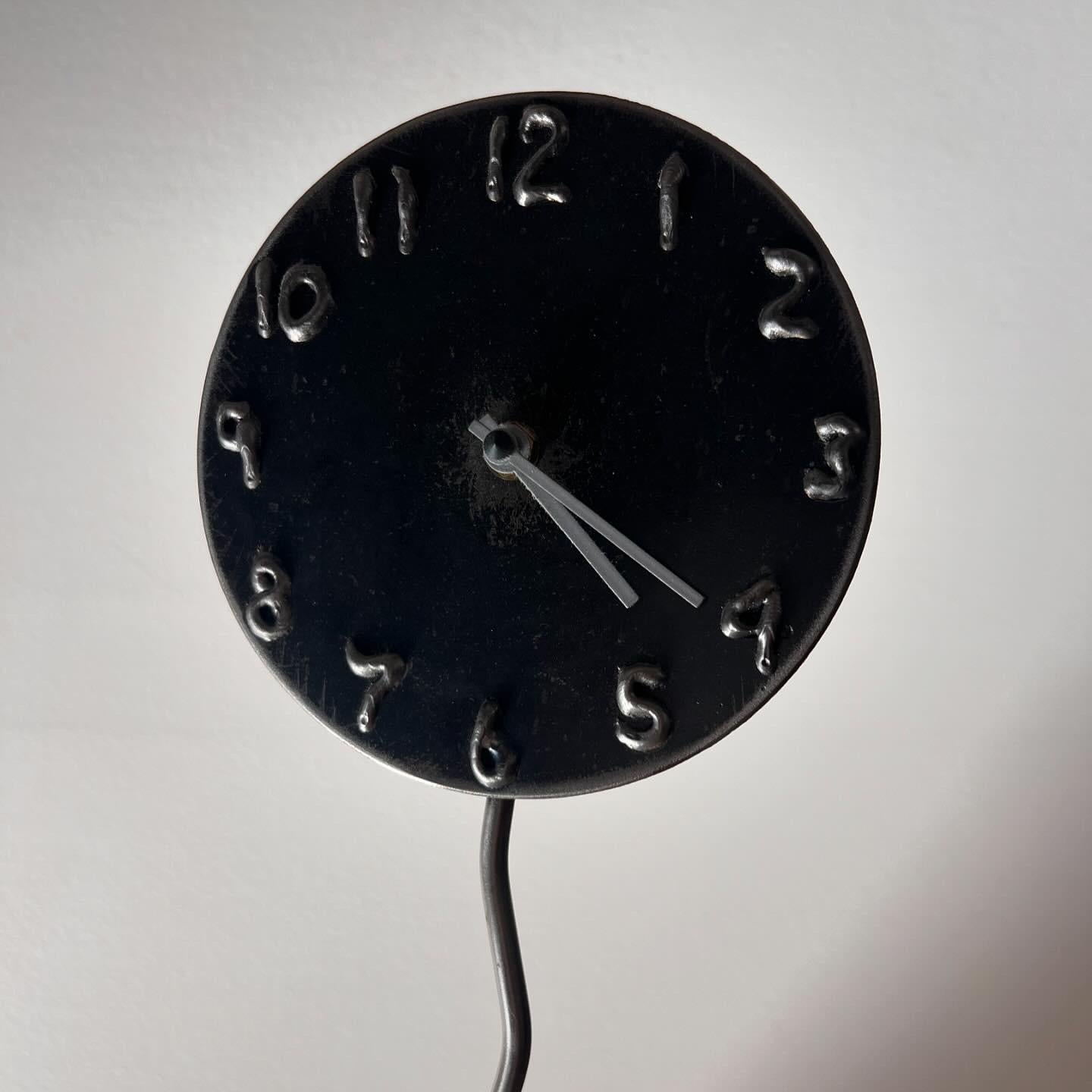 Hand-Crafted A postmodern sculptural welded metal clock by Jon Sarriugarte, signed, 1991 For Sale