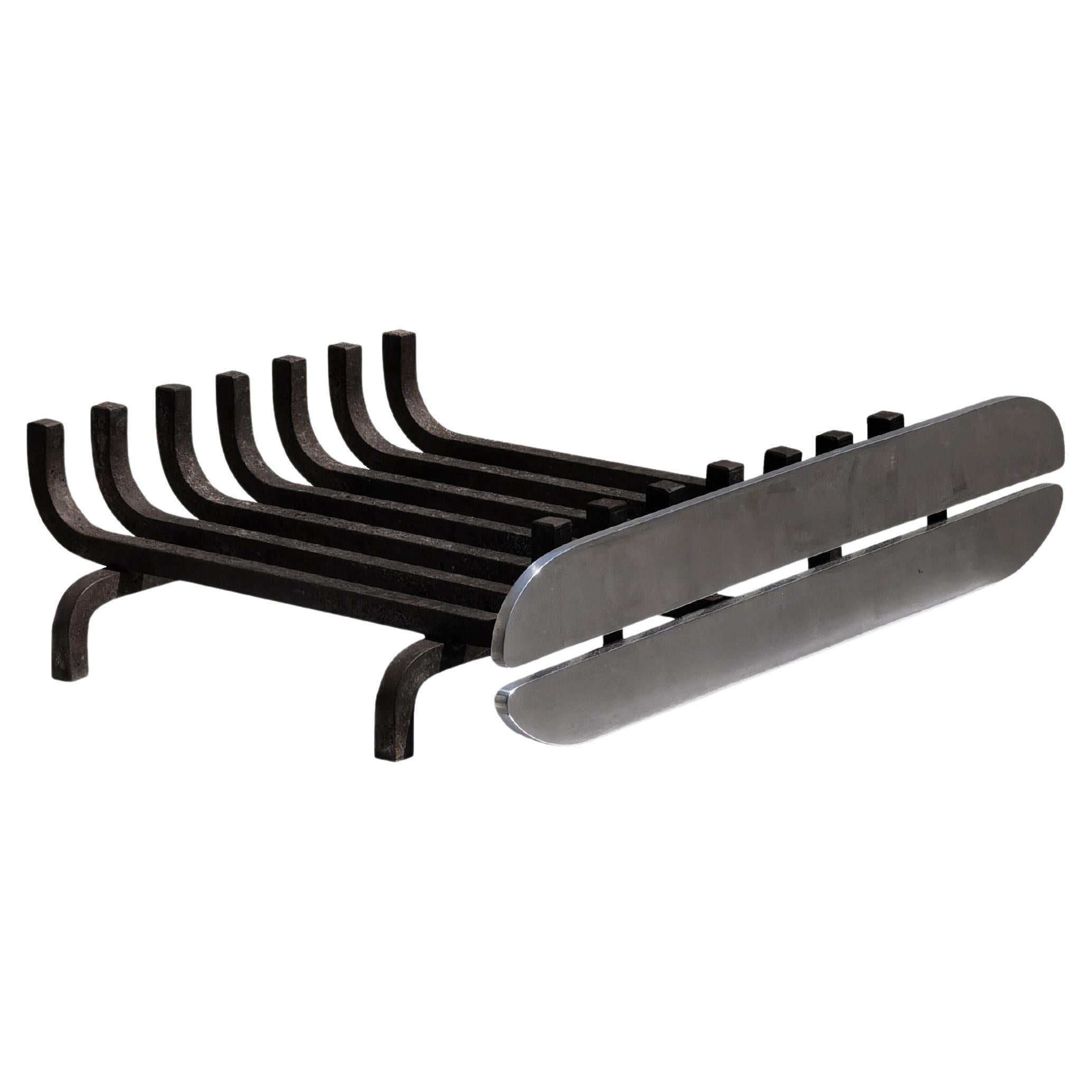 A POSTMODERN SPACE-AGE Wrough Iron 
Steel ANDIRONS by JEAN PAUL, France 1970 For Sale